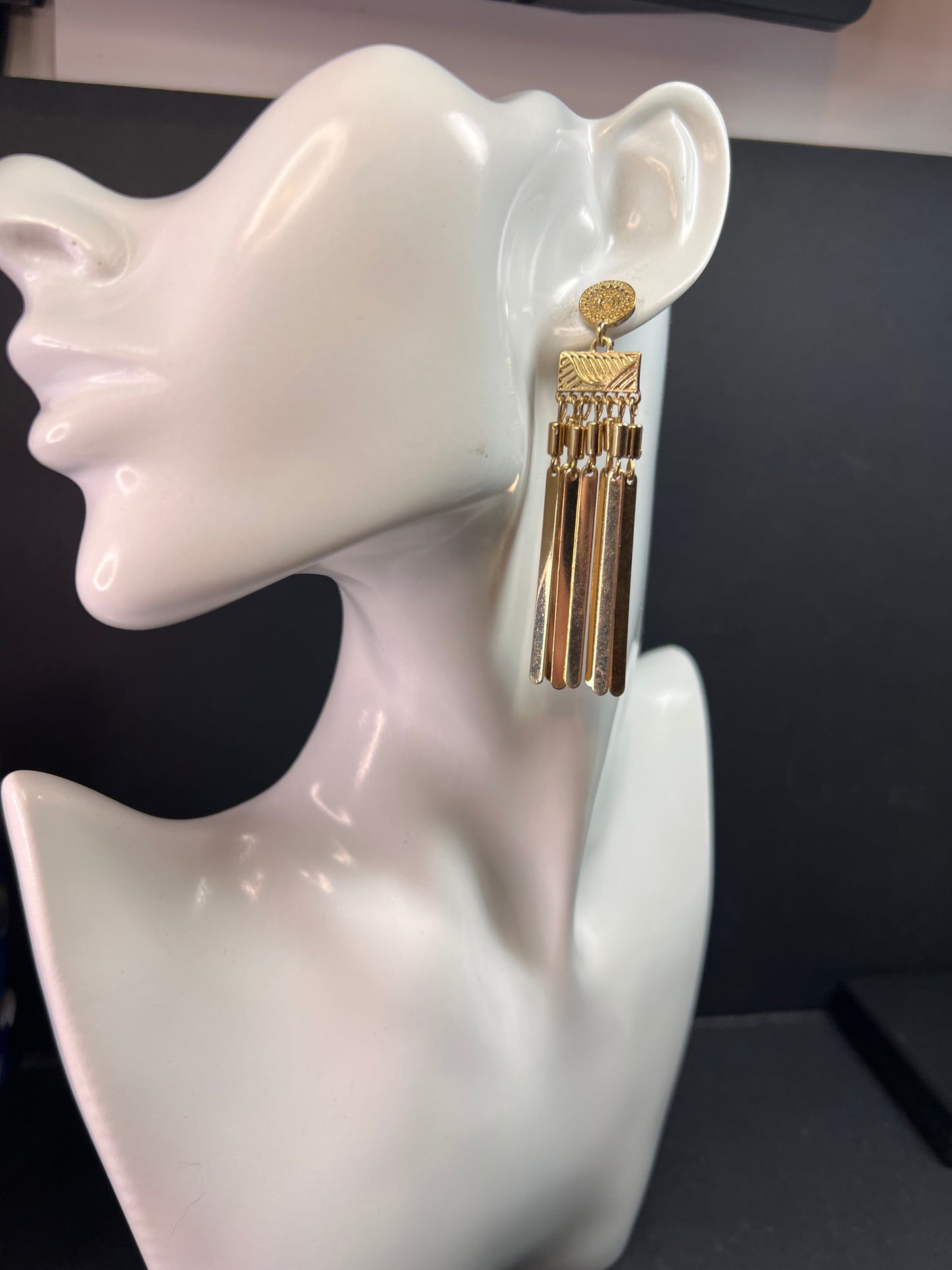 Vintage Gold Fringe Dangle Earrings – Retro MCM Style, Pre Owned