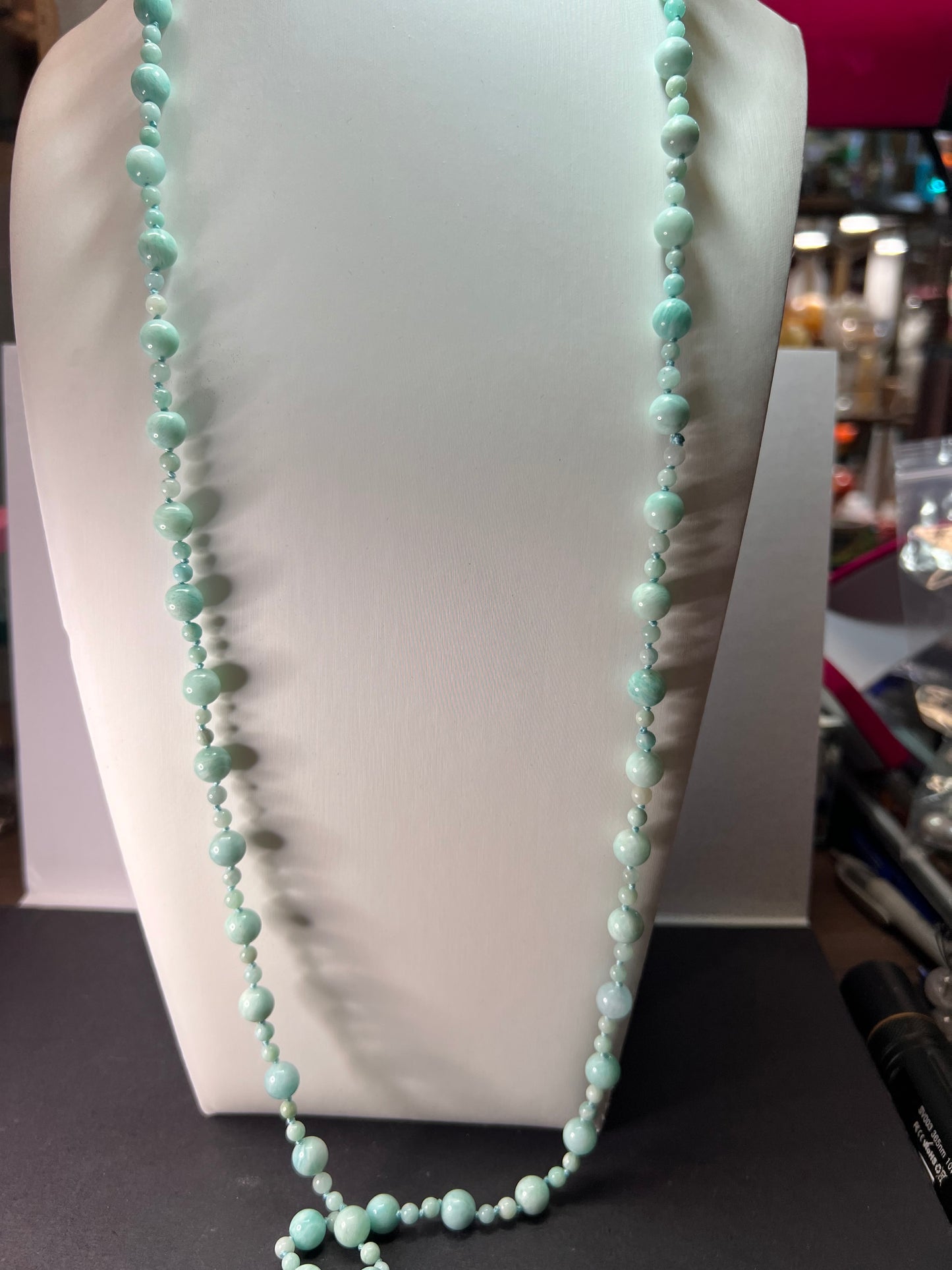 Amazonite knotted 36 inch endless necklace