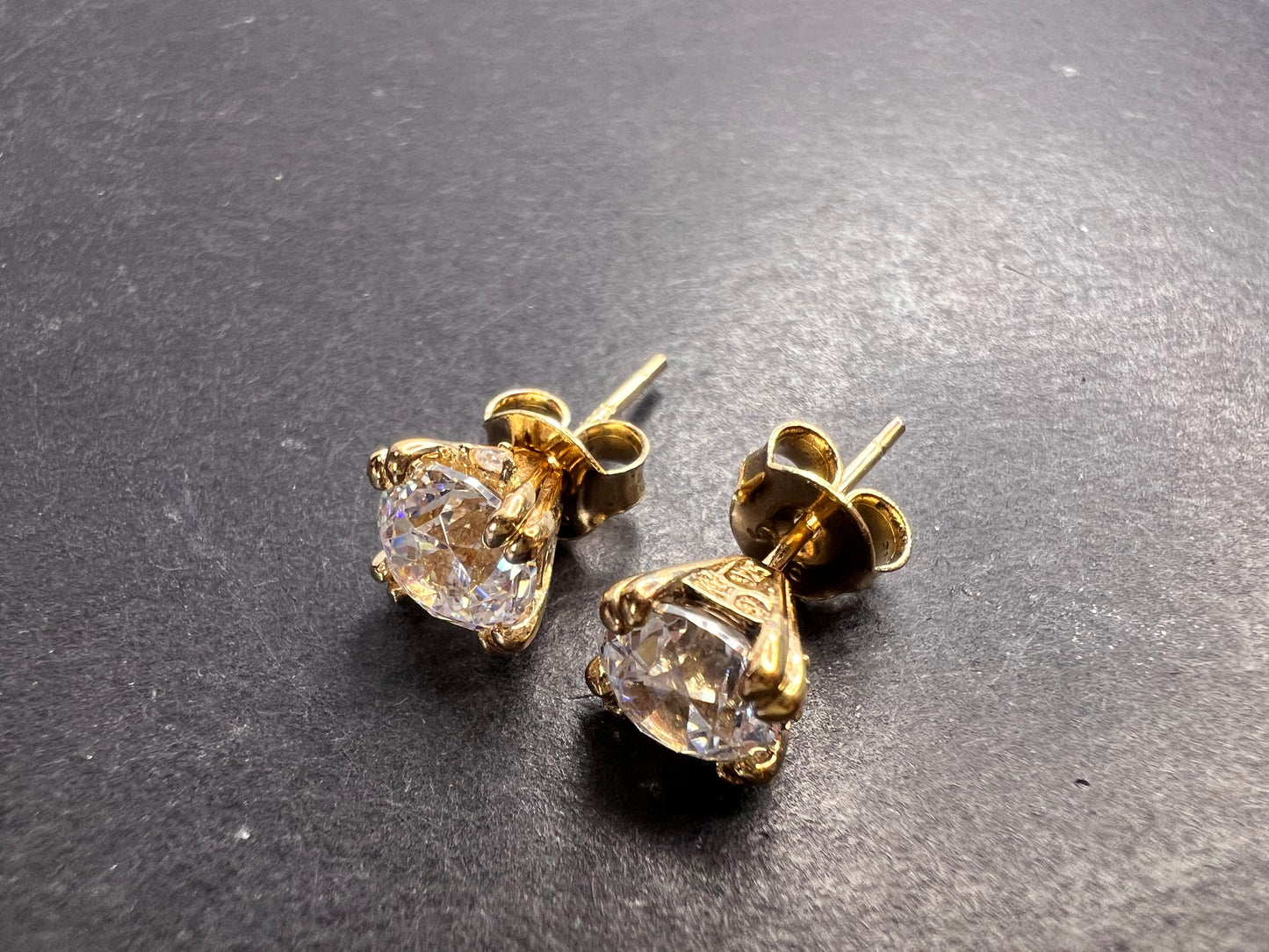 CZ stud earrings in gold over sterling silver