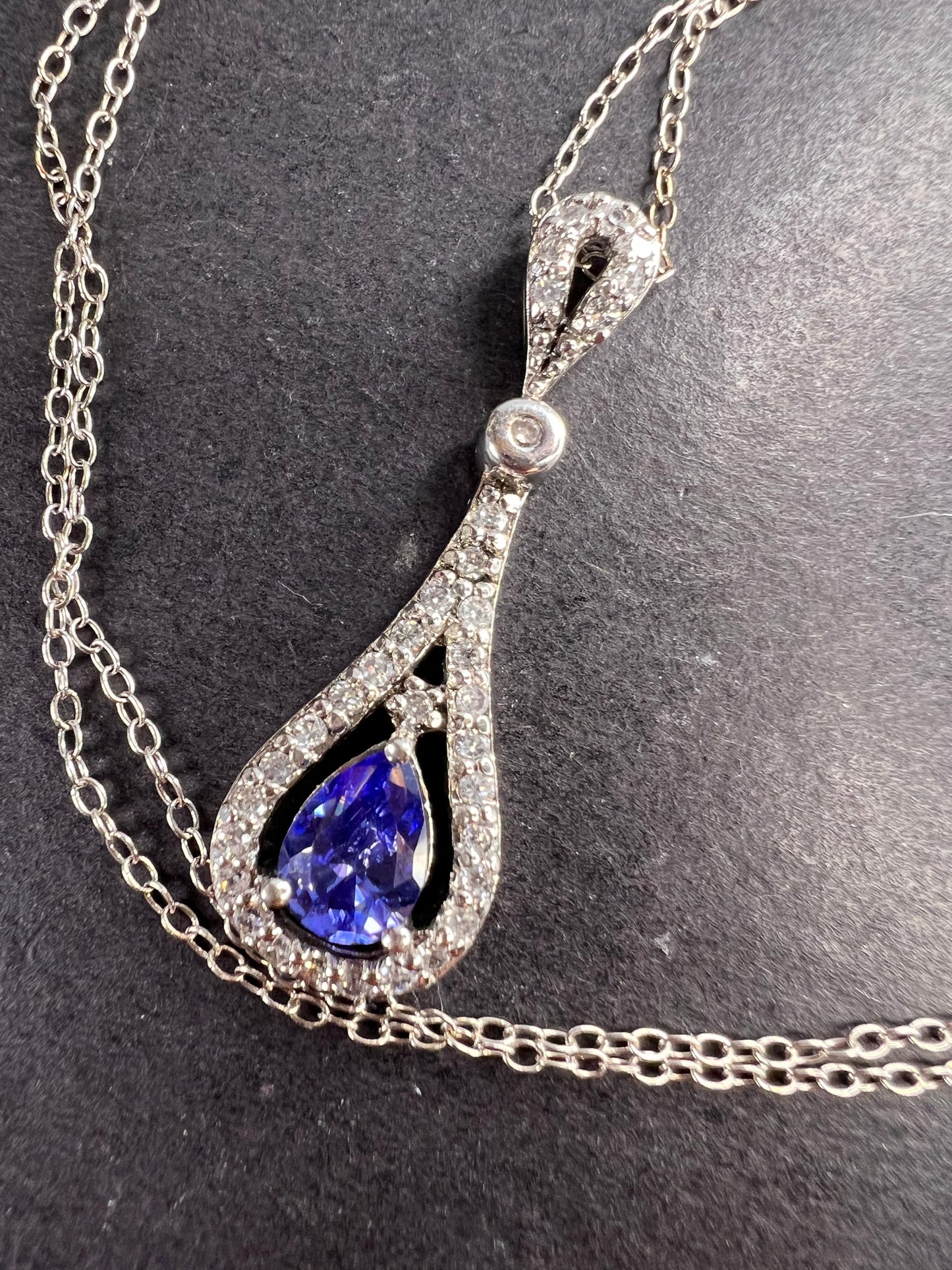 Tanzanite colored CZ teardrop pendant and chain necklace