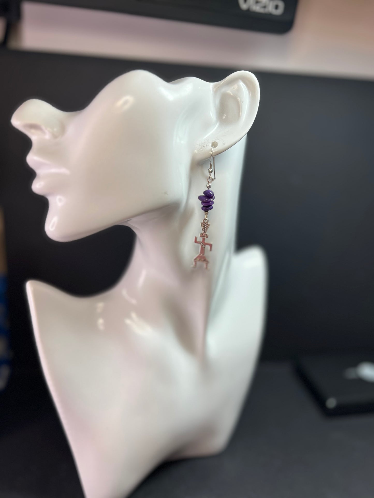 Vintage Sterling Silver Charoite Earrings – Kachina Dancer Dead Stock