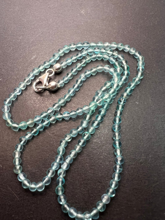 Blue apatite 2mm beaded necklace with sterling silver clasp