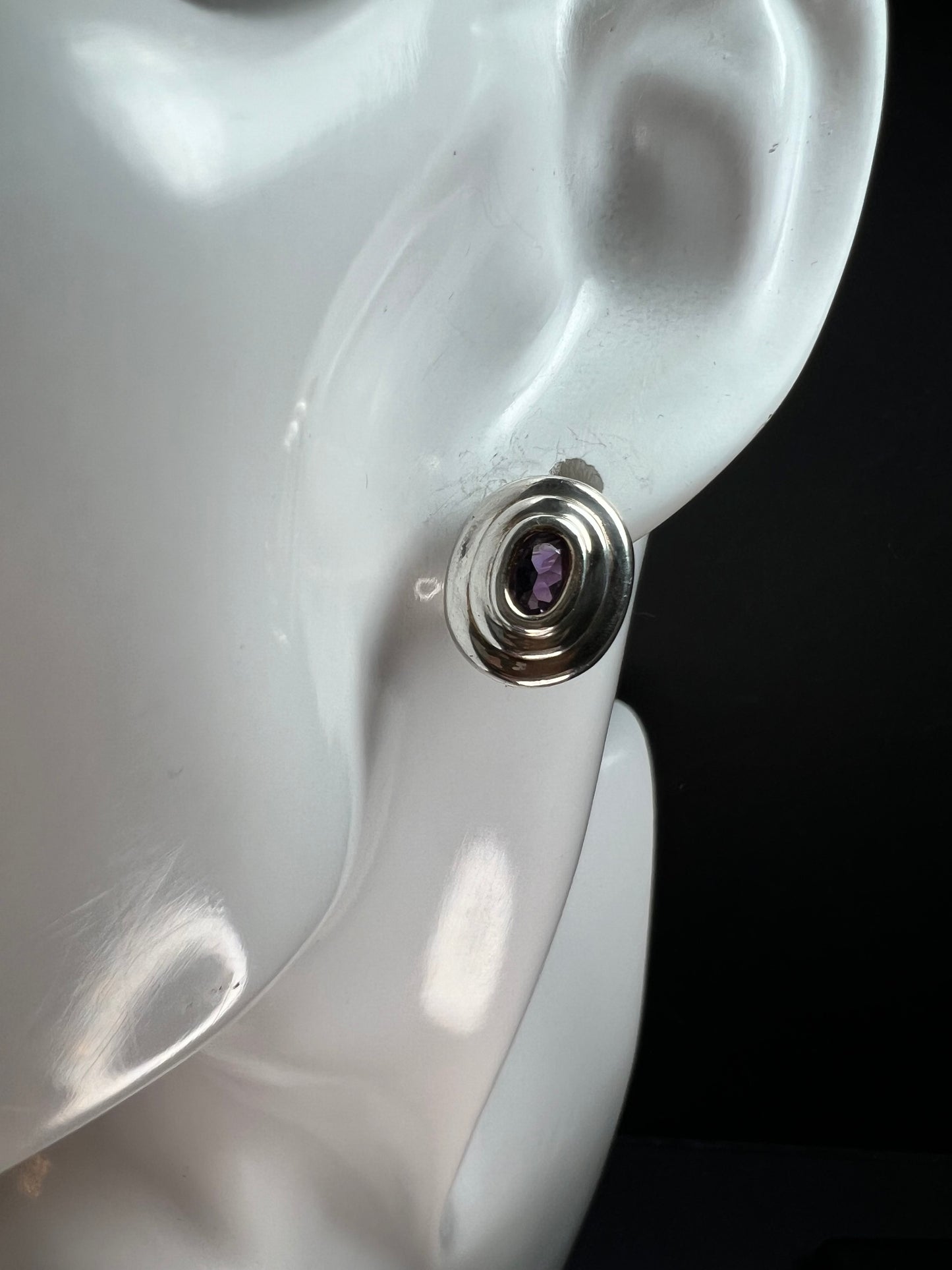 Vintage Sterling Silver Amethyst Modernist Stud Earrings