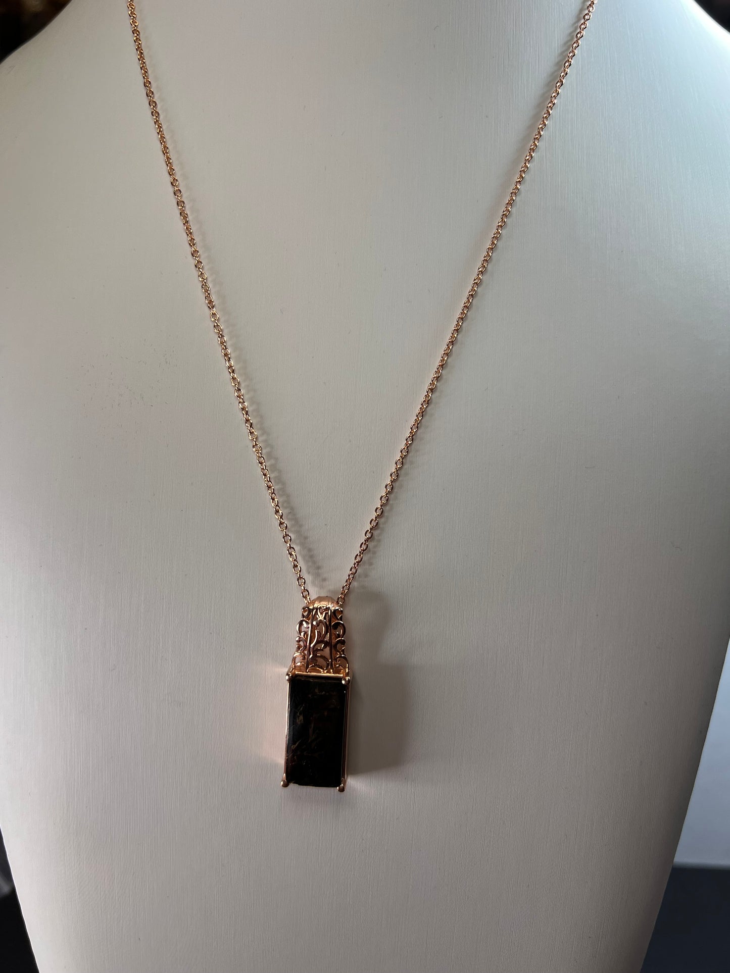 Matrix silver shungite pendant in rose gold over copper with magnets and chain *NEW*