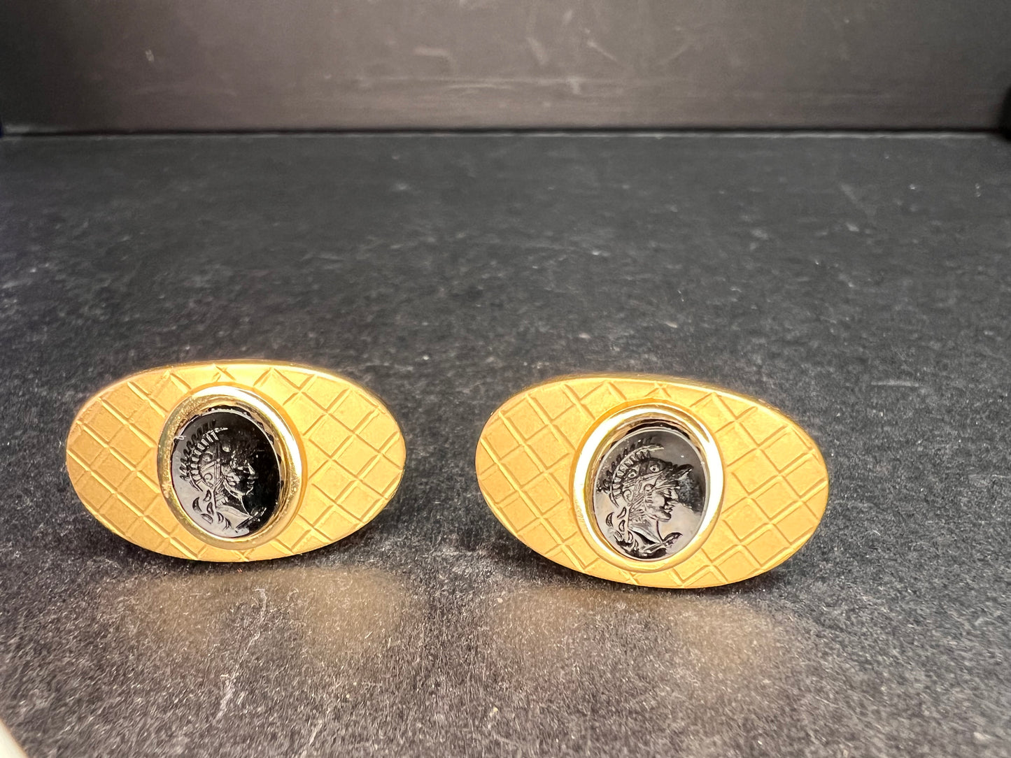 Vintage MCM Swank Gold Tone Centurion Cameo Cufflinks