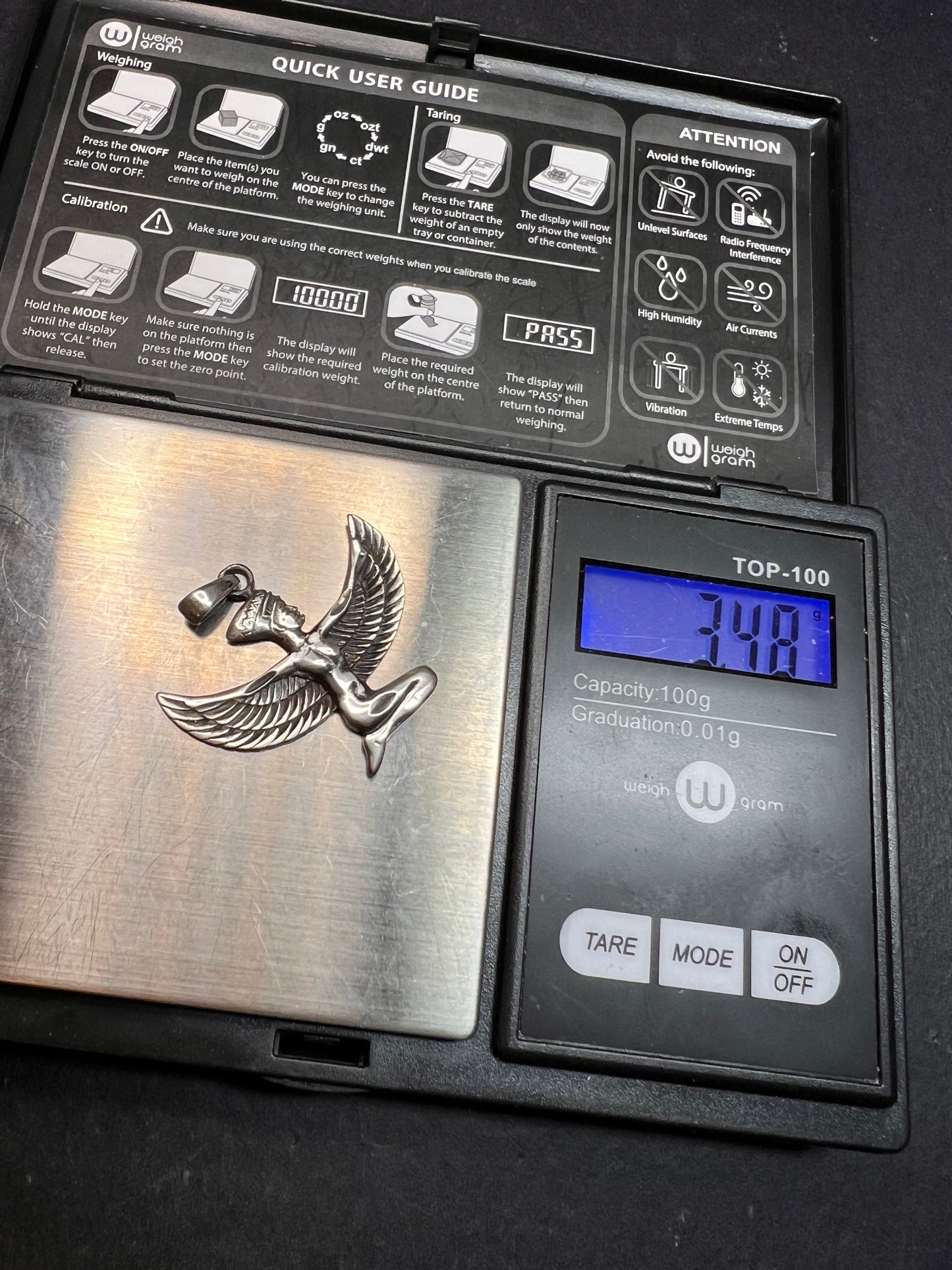 Vintage Sterling Silver Isis Goddess Pendant – Winged Egyptian Protection Amulet