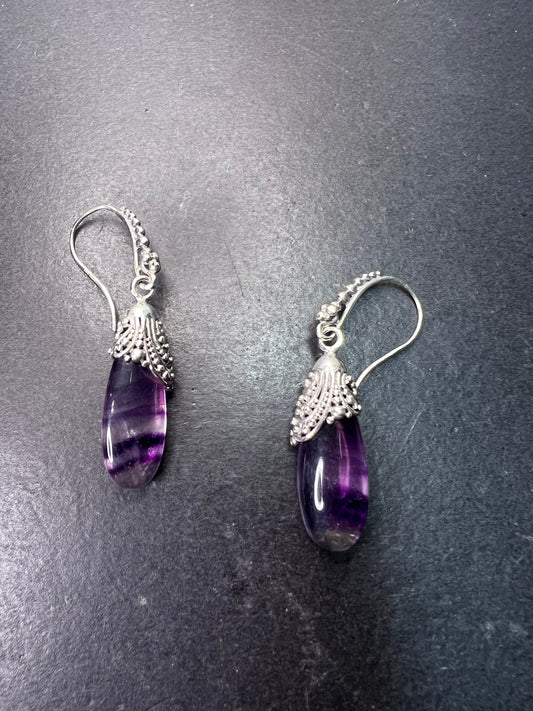 SARDA fluorite teardrop Bali sterling silver dangle earrings *NEW*