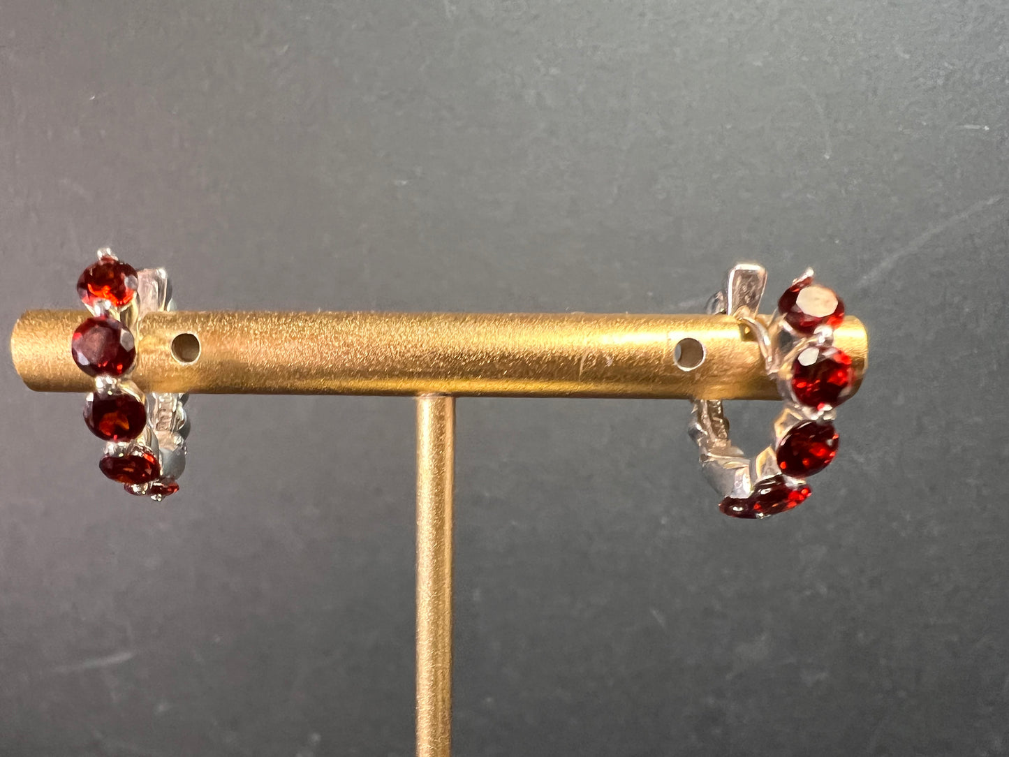 Sterling Silver Garnet Inside-Out Hoop Earrings 925 Thailand Pre Owned