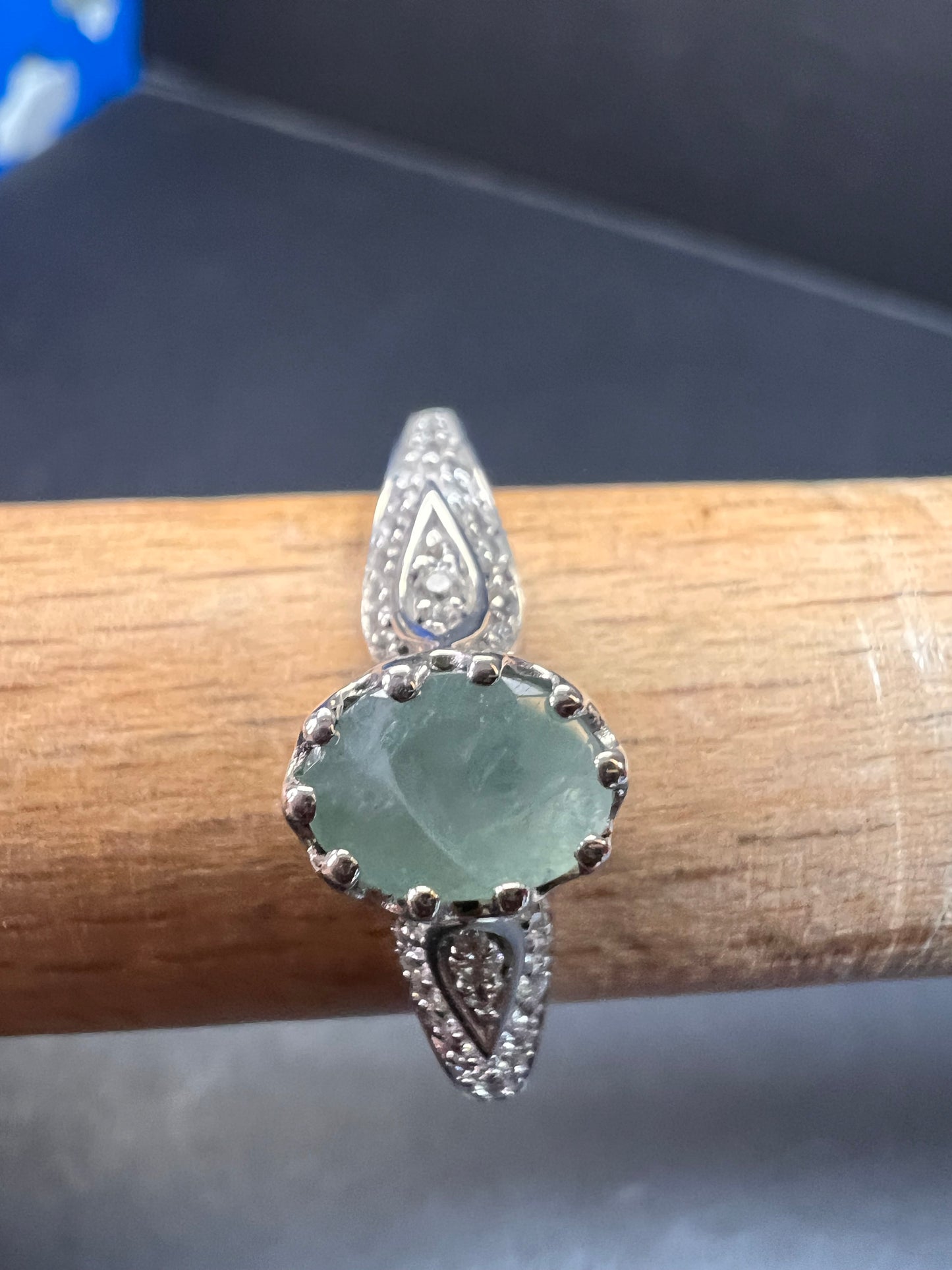 NEW grandidierite and zircon crown ring in rhodium over sterling silver size 8