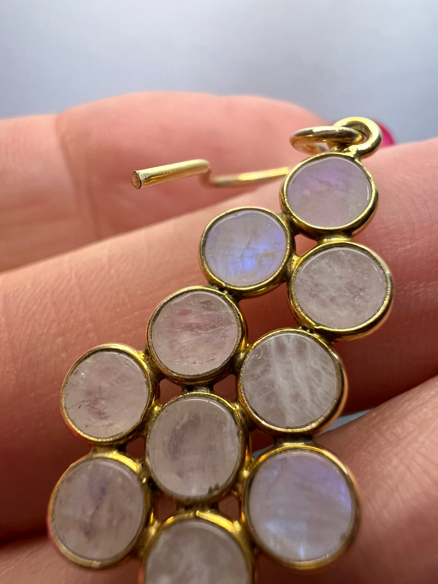 Rainbow moonstone chandelier earrings in gold over sterling silver