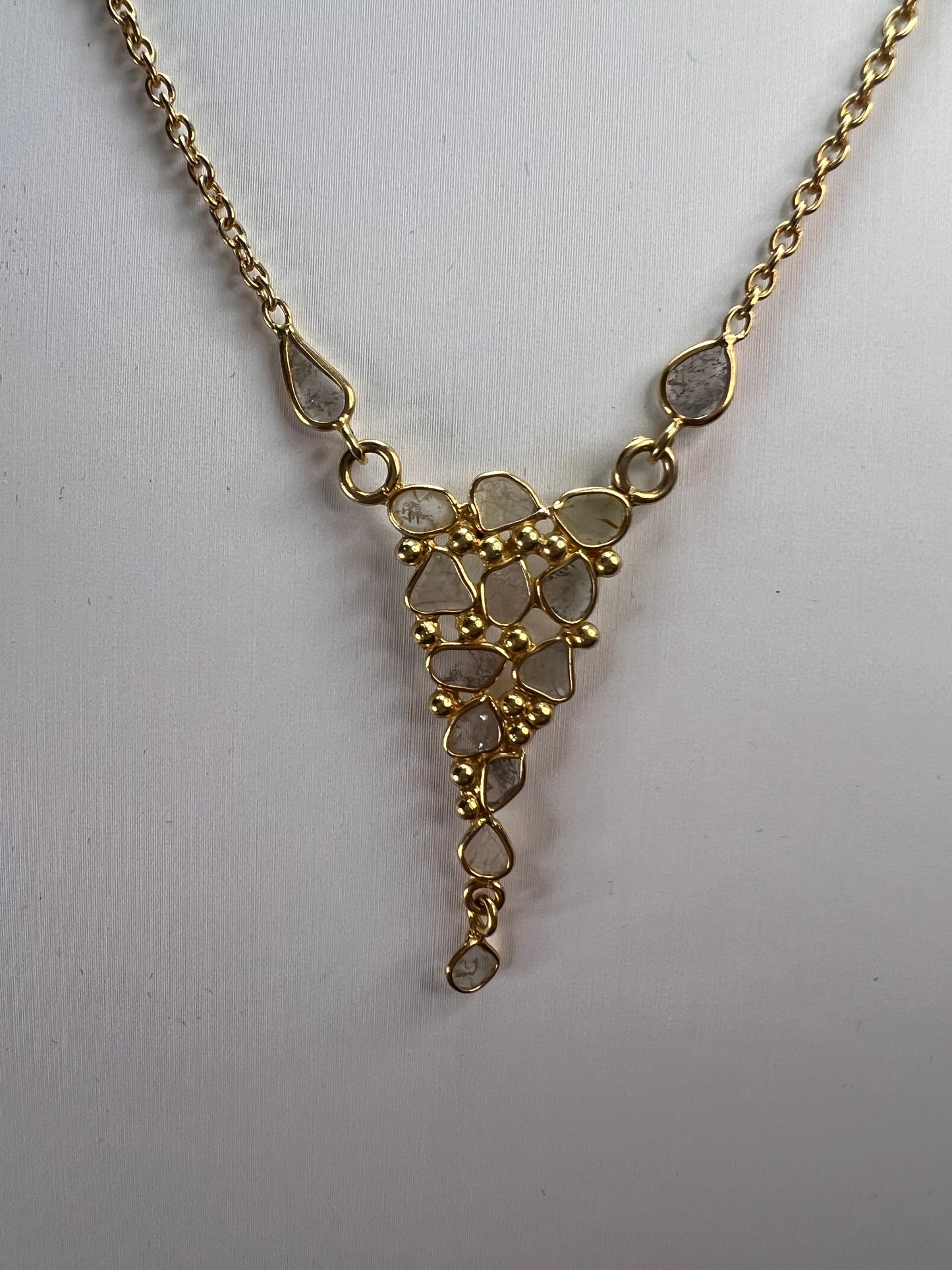 Polki diamond station necklace in vermeil gold over sterling silver