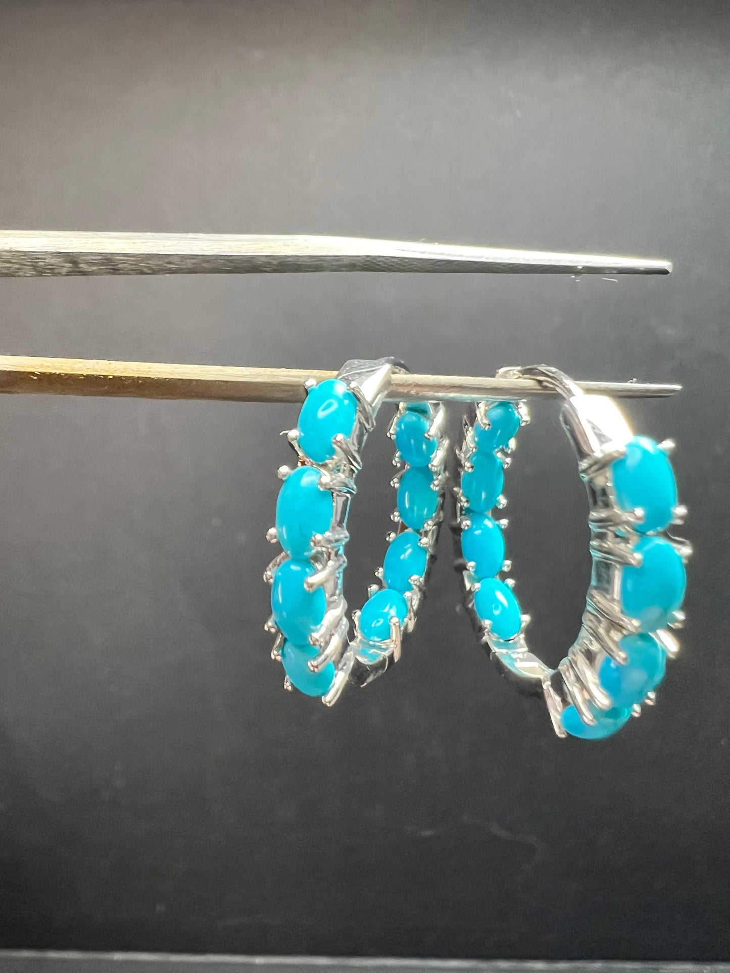 Sterling Silver Turquoise Inside Out Hoop Earrings 925 Estate Like New