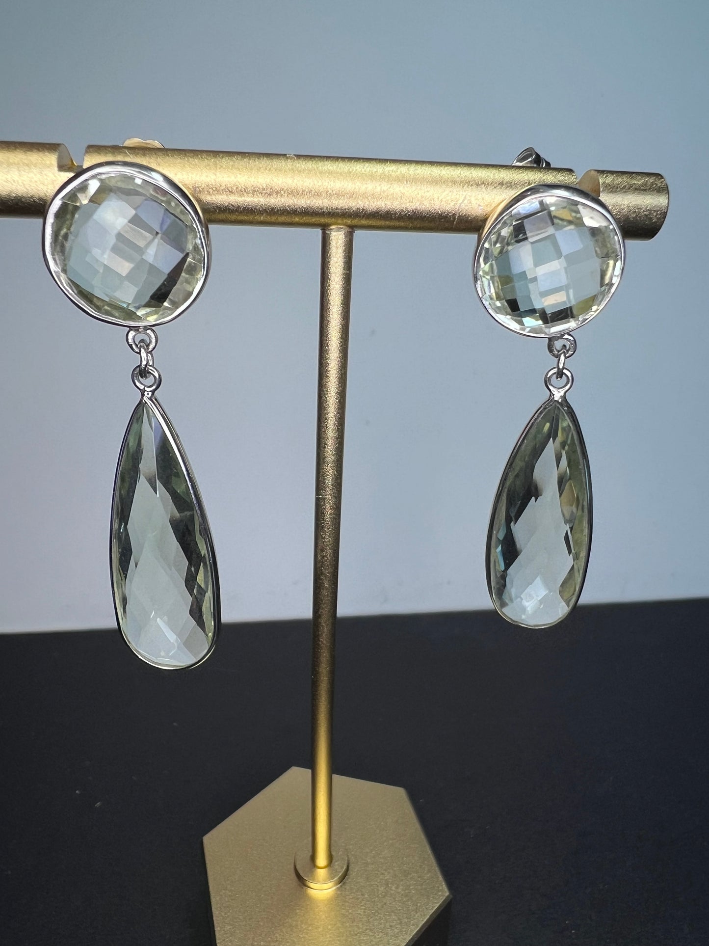 Green Prasiolite Rhodium Over Sterling Silver Dangle Earrings 30.00ctw