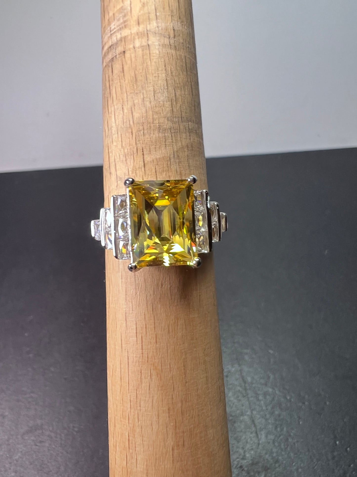 Yellow and white cz sterling silver cocktail ring size 9