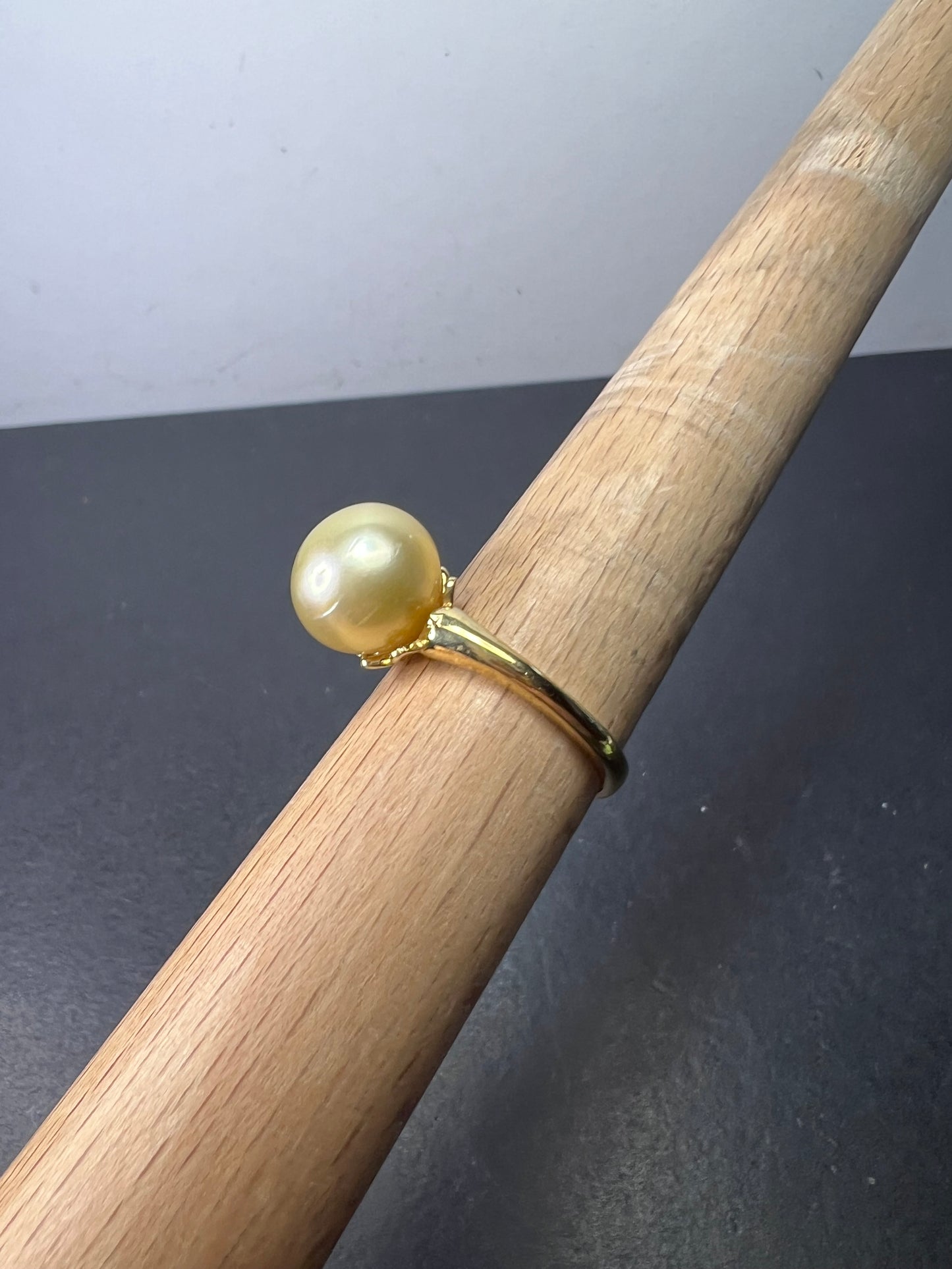 10mm yellow cultured pearl solitaire ring in gold over sterling silver size 9