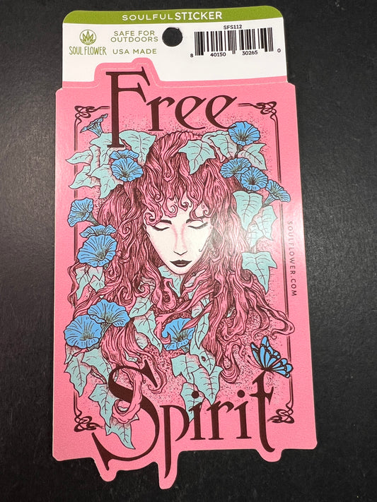 Soul Flower “Free Spirit” Sticker – Large Pink Boho Girl Art, USA Made