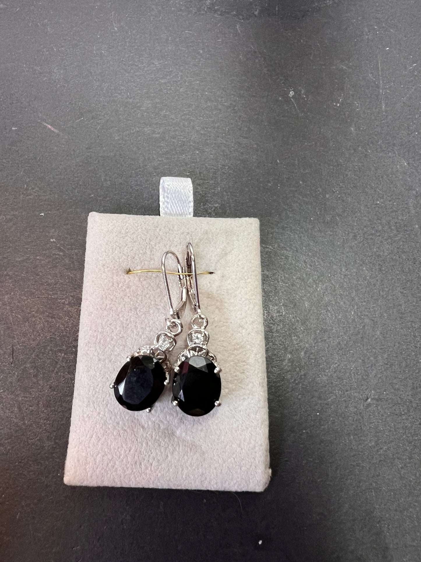 Black spinel lever back Sterling earrings