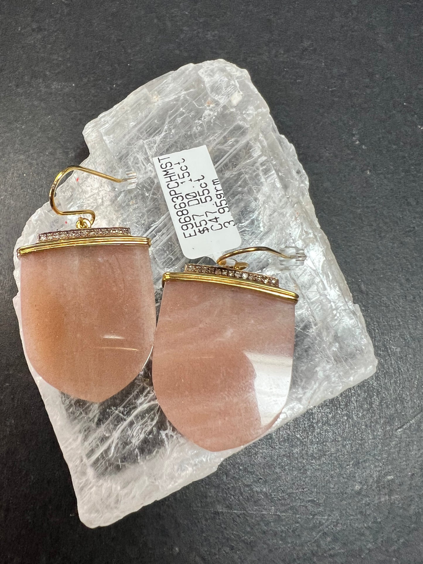 NEW Carol Brodie Rarities Peach Moonstone Diamond 925 Vermeil Earrings