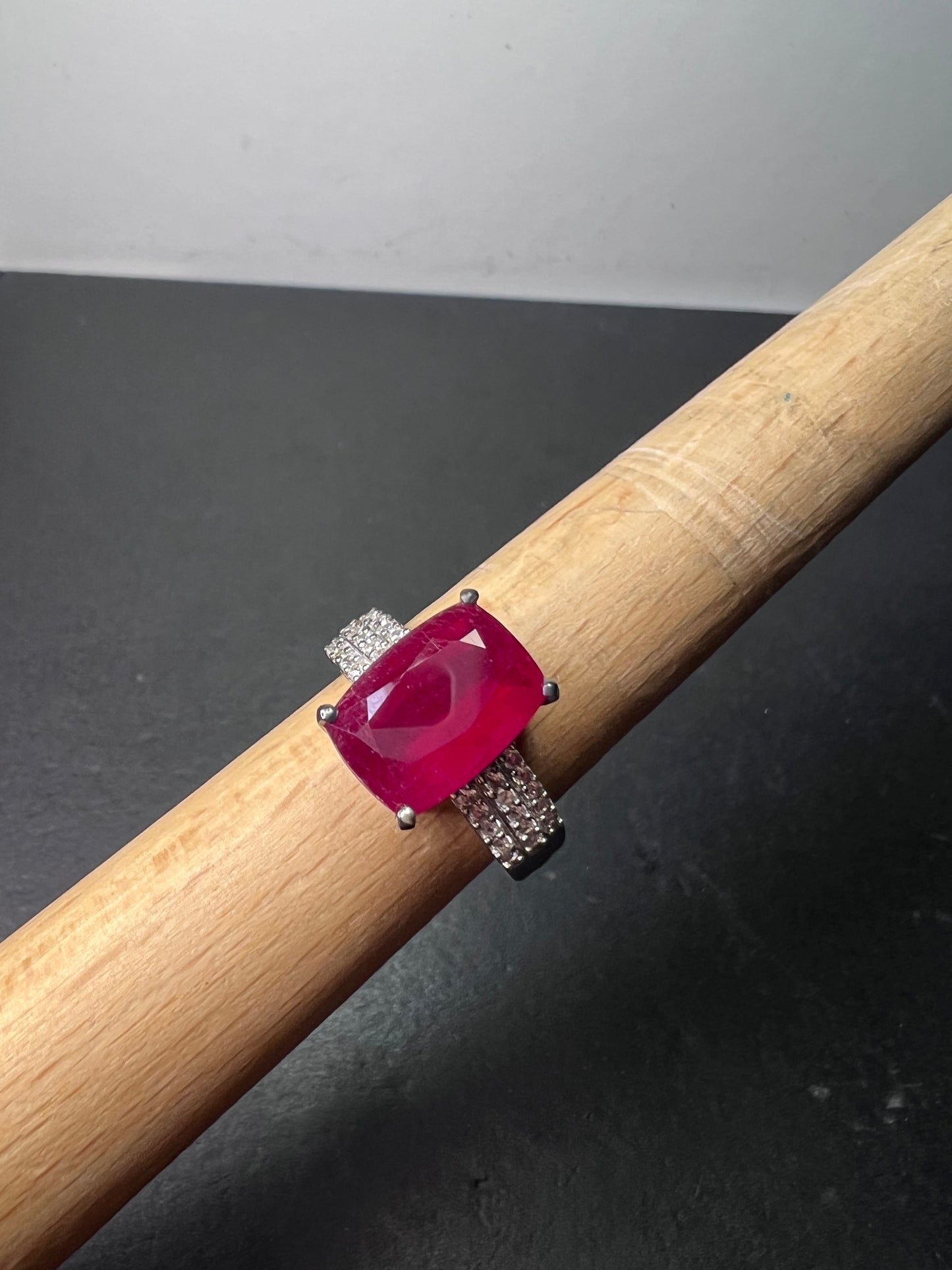 Niassa Ruby (FF) and Zircon Ring in Platinum Over Sterling Silver 6.70 ctw size 9