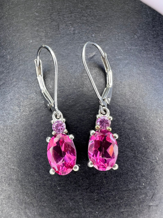 Pink spinel and pink sapphire earrings lever back dangle earrings