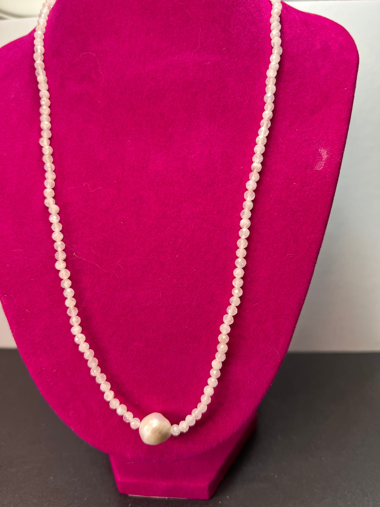 Rainbow moonstone and pearl necklace with sterling silver clasp