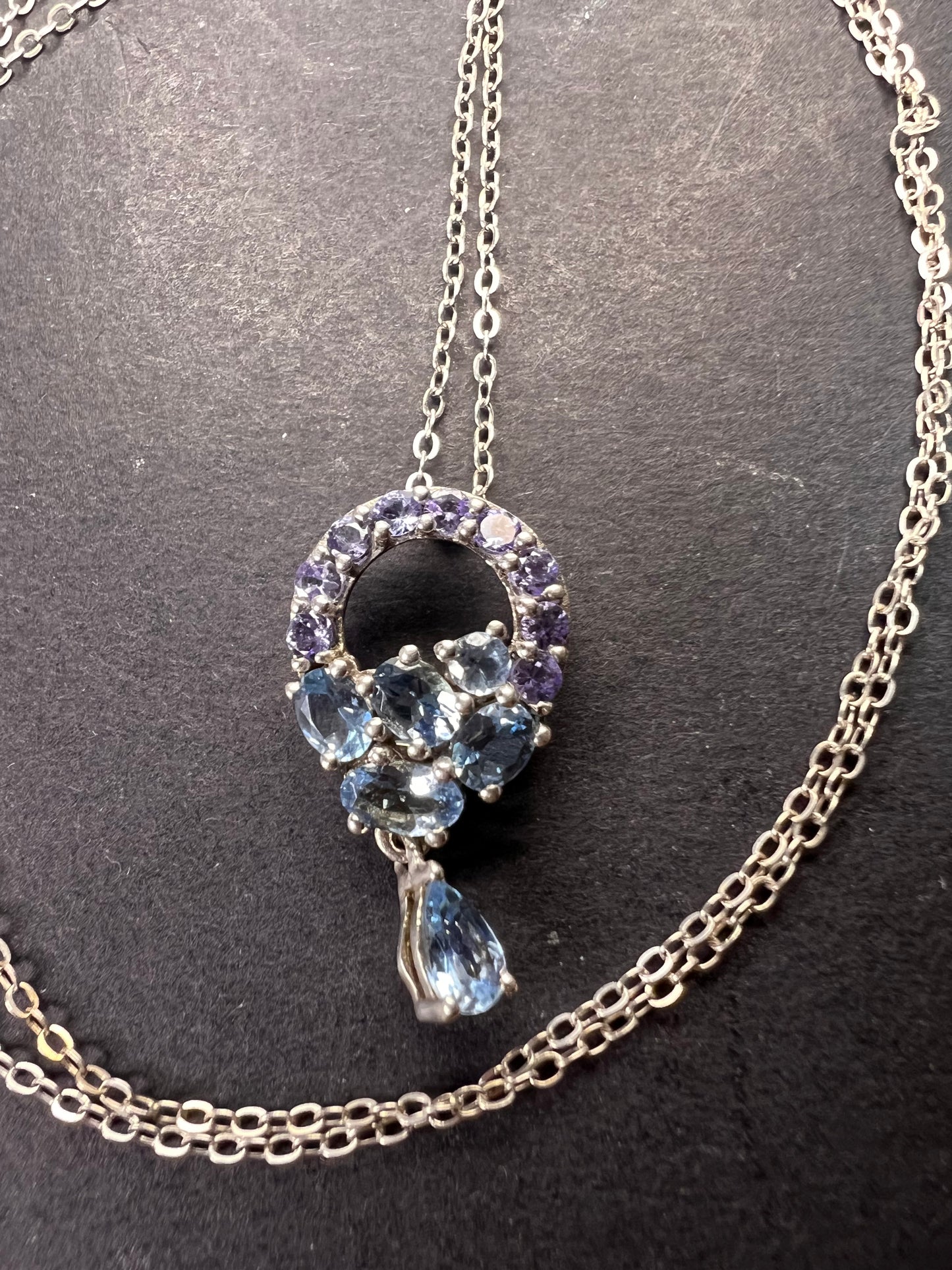 Tanzanite and aquamarine sterling silver pendant necklace with chain