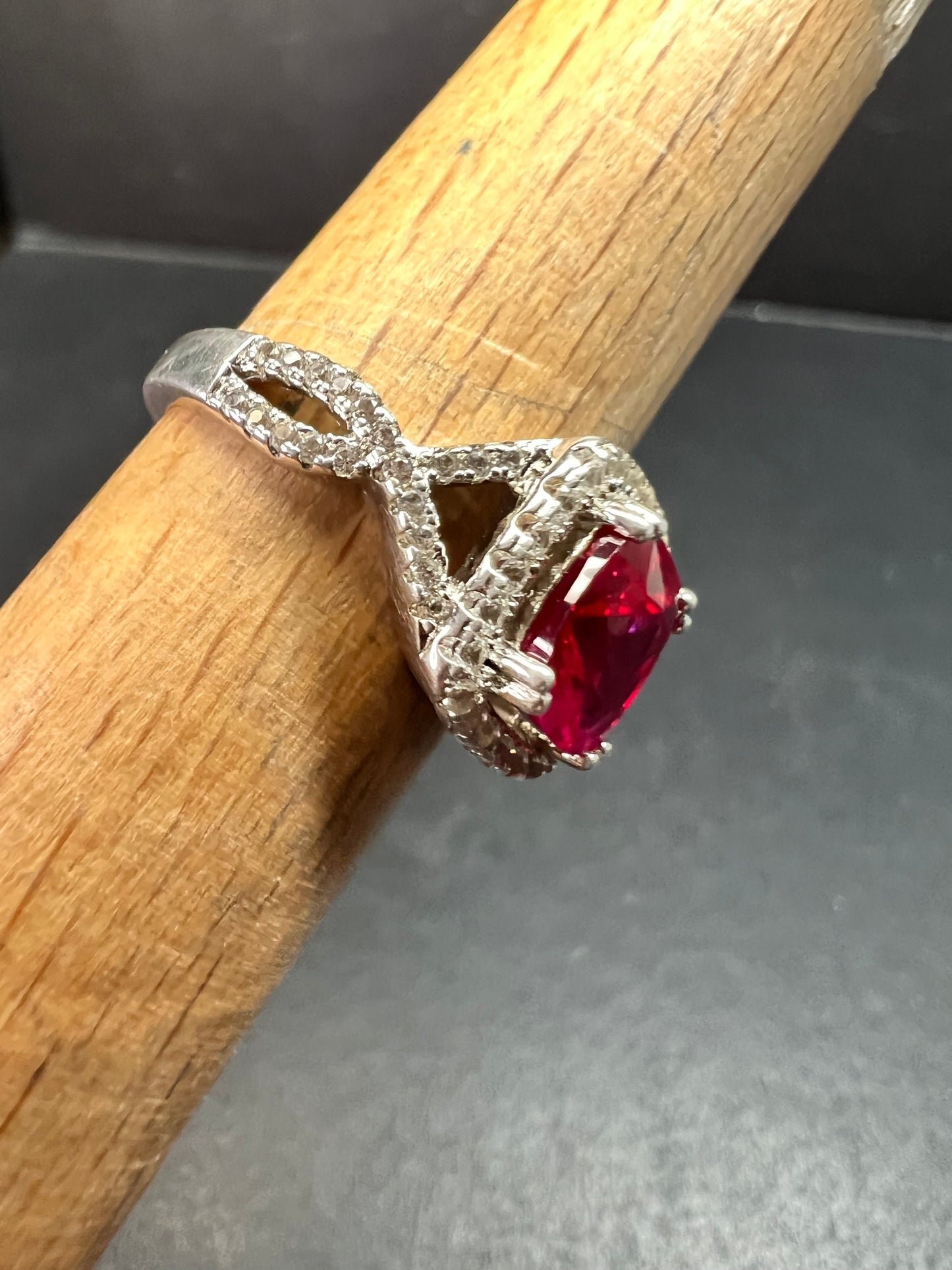 Sterling Silver Lab Ruby Halo Ring Size 7 DHJ 925