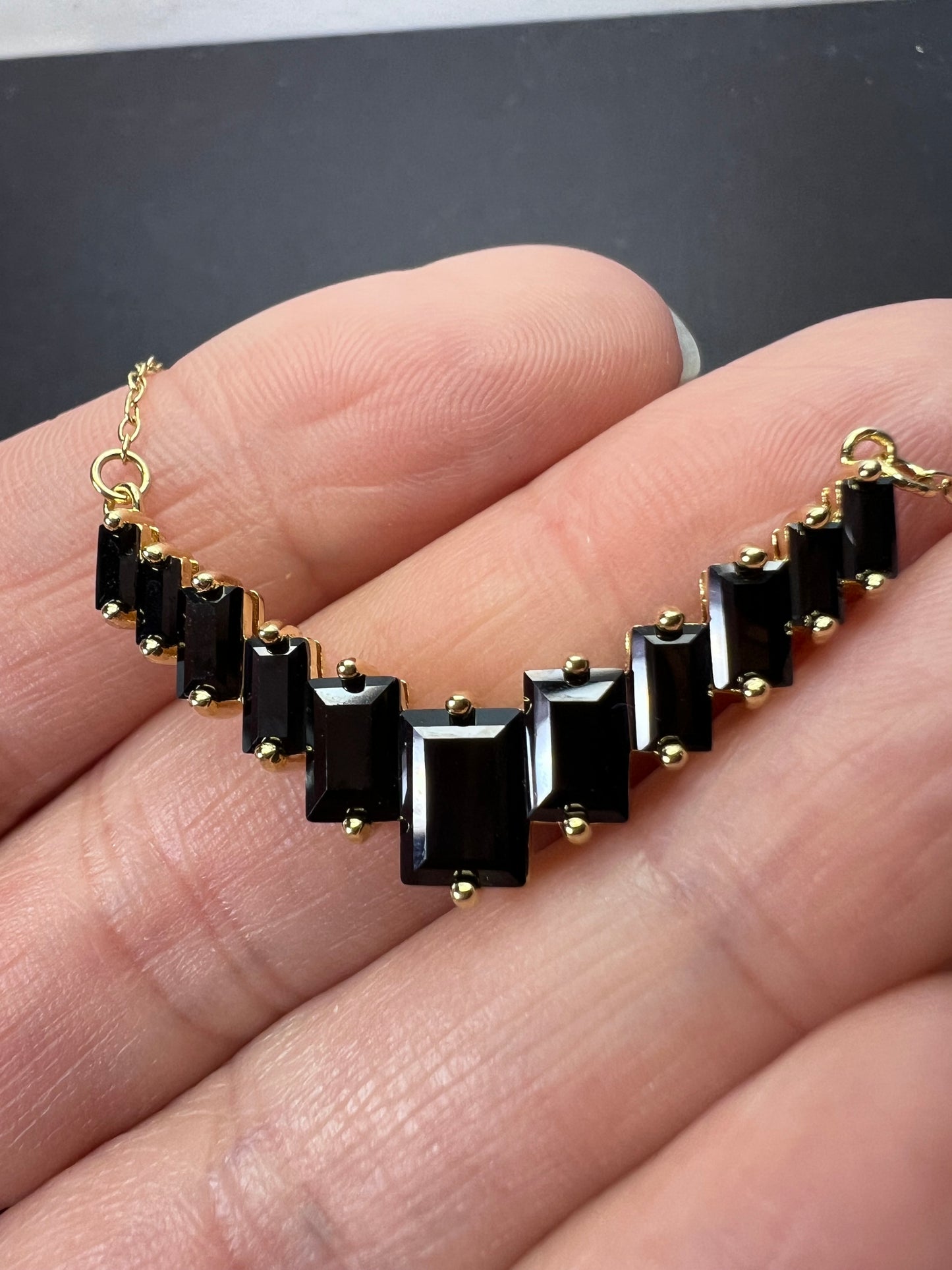 Black Spinel 18k Yellow Gold Over Sterling Silver Bar Necklace 3.50ctw