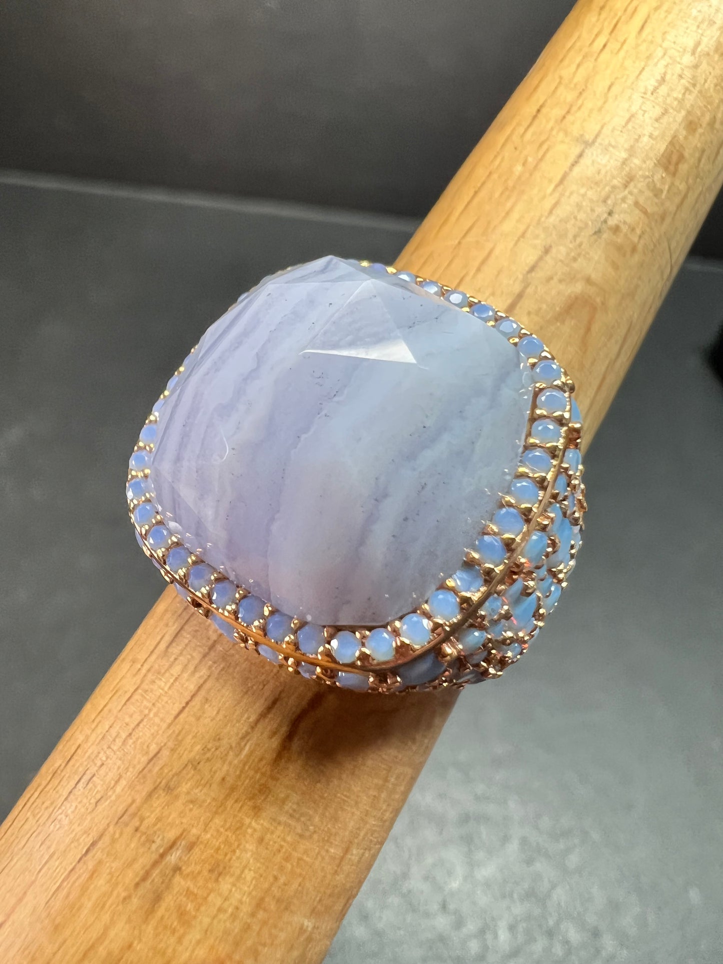 New With Tag Blue Lace Agate 18K Rose Gold Plated Ring Size 7