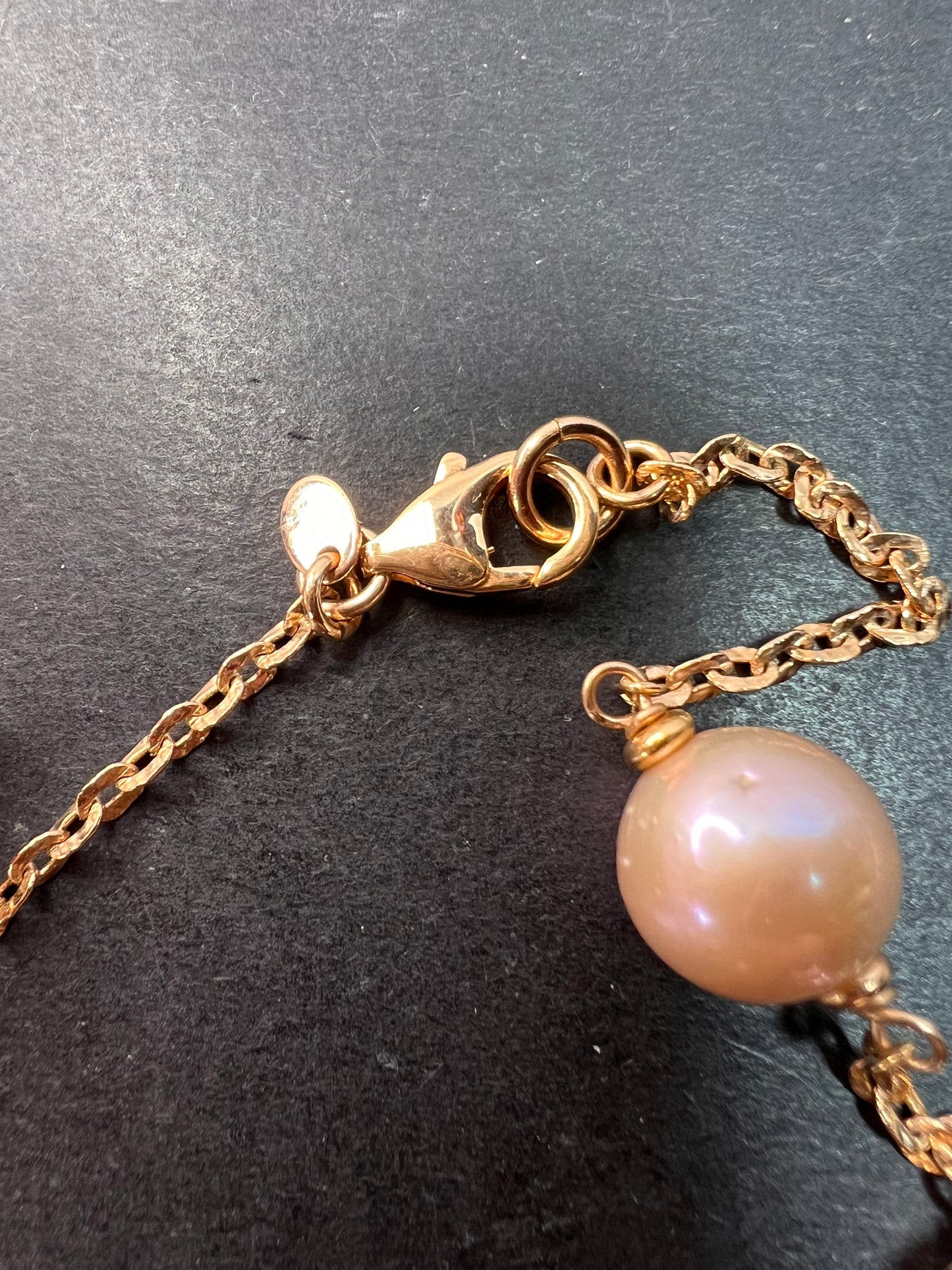 Cultured pearl station necklace in rose gold over bronze