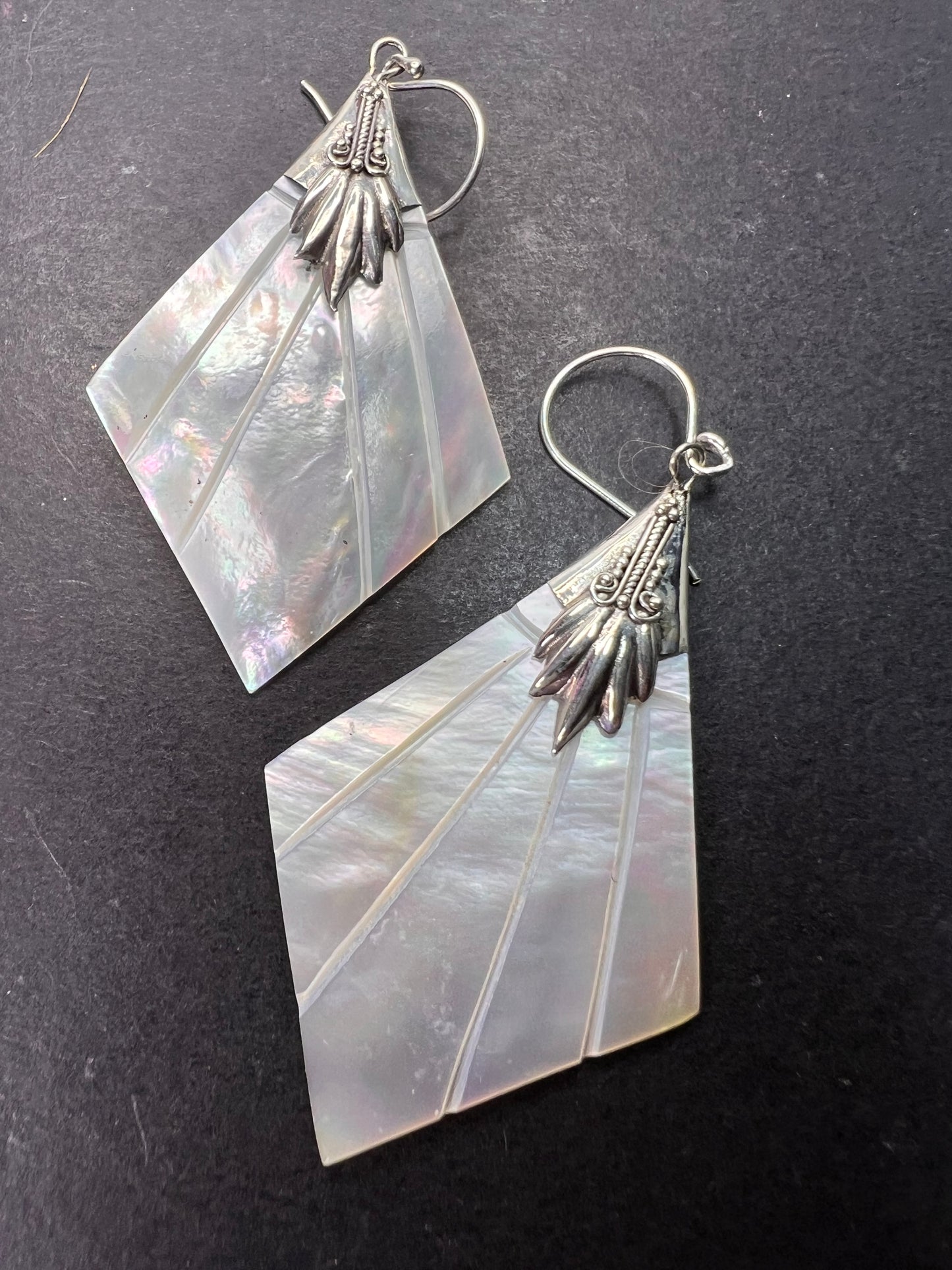 Mother of pearl sterling silver diamond dangle earrings