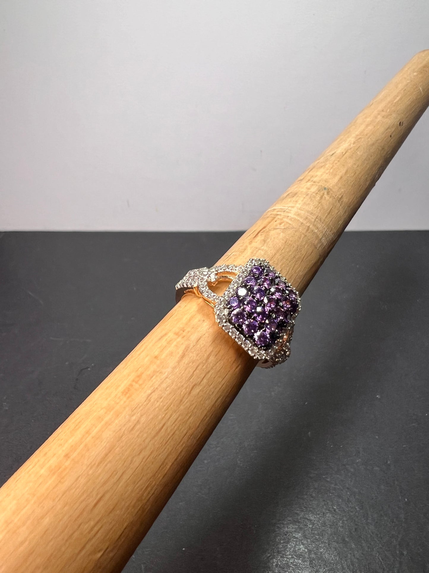 Bella Luce purple and white CZ rose gold over sterling silver cocktail ring size 9