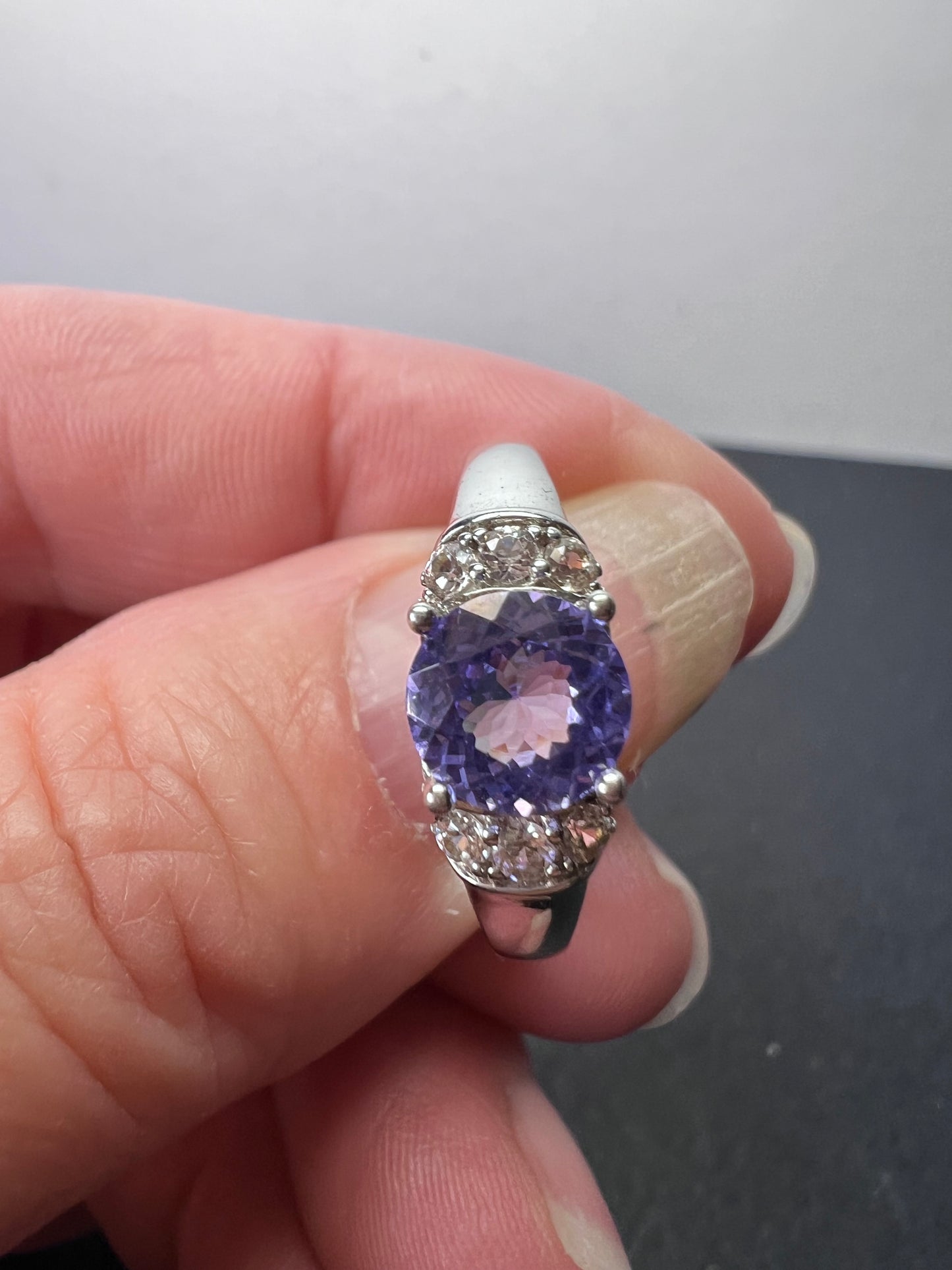 Tanzanite and white topaz sterling silver ring size 9