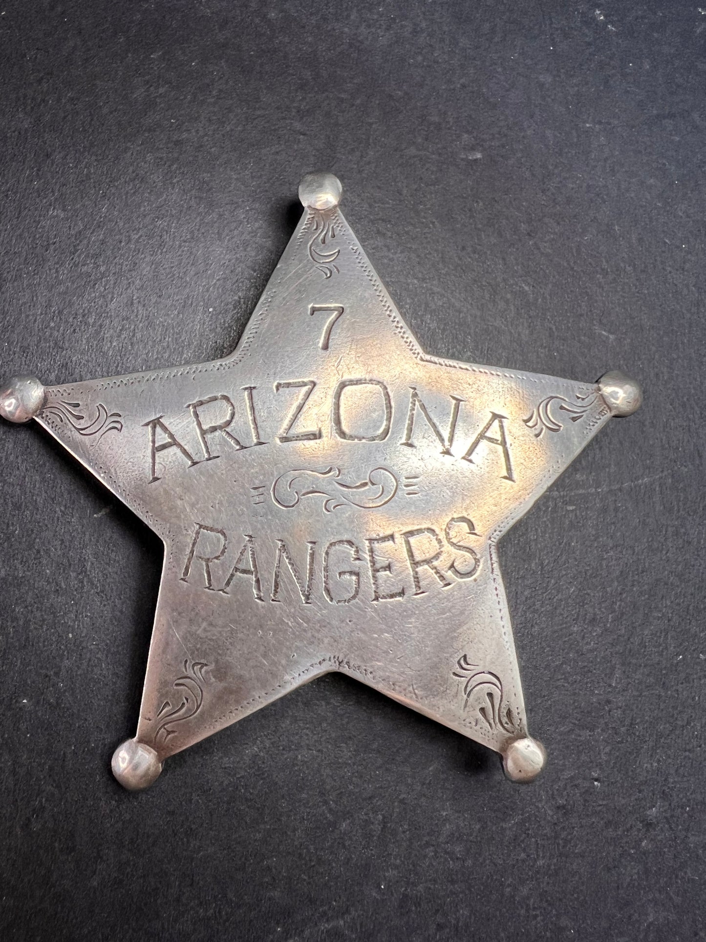 Vintage sterling silver Arizona Rangers 7 badge pin
