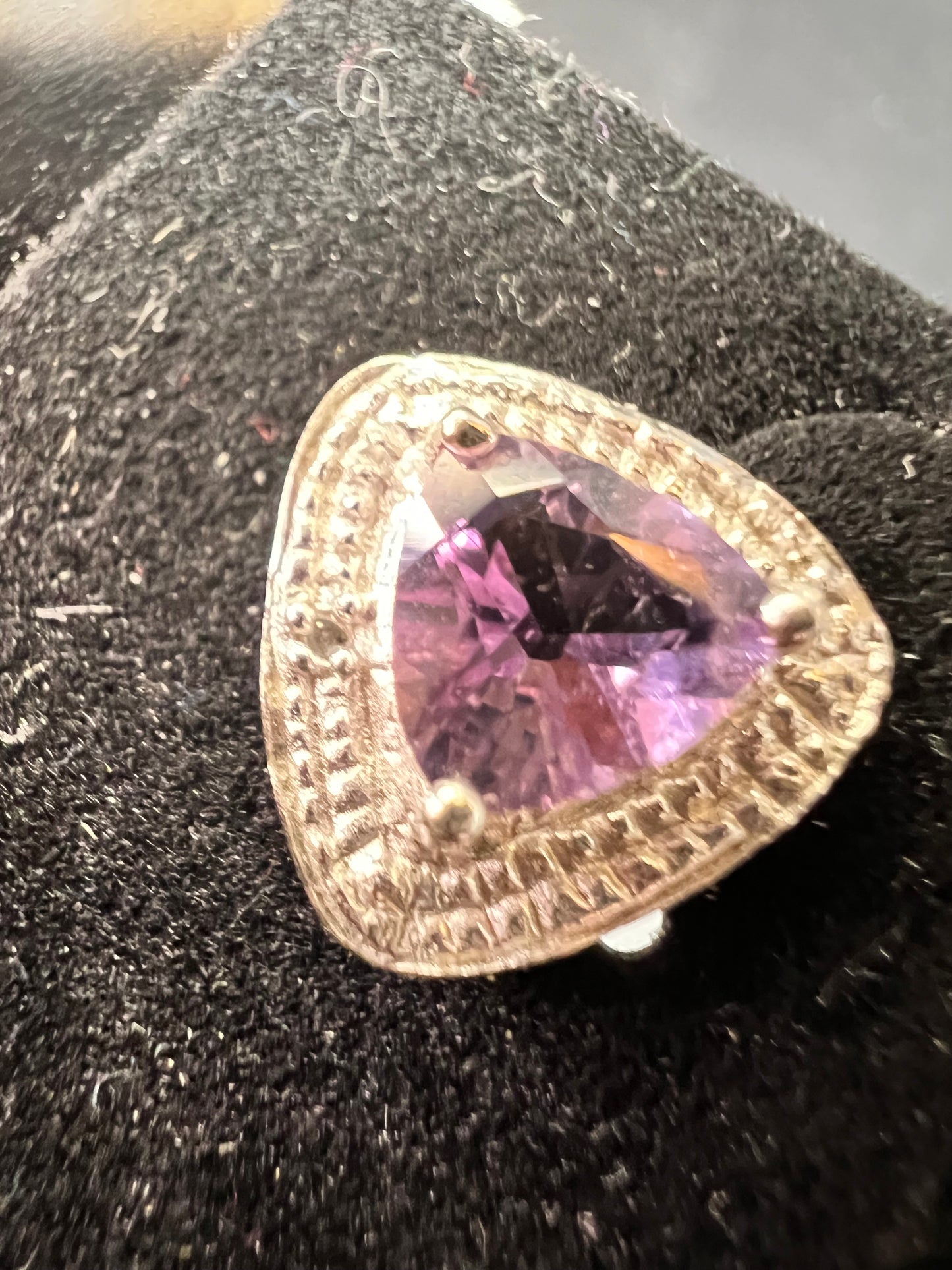 New Sterling Silver Trillion Amethyst Studs w Diamond Accents