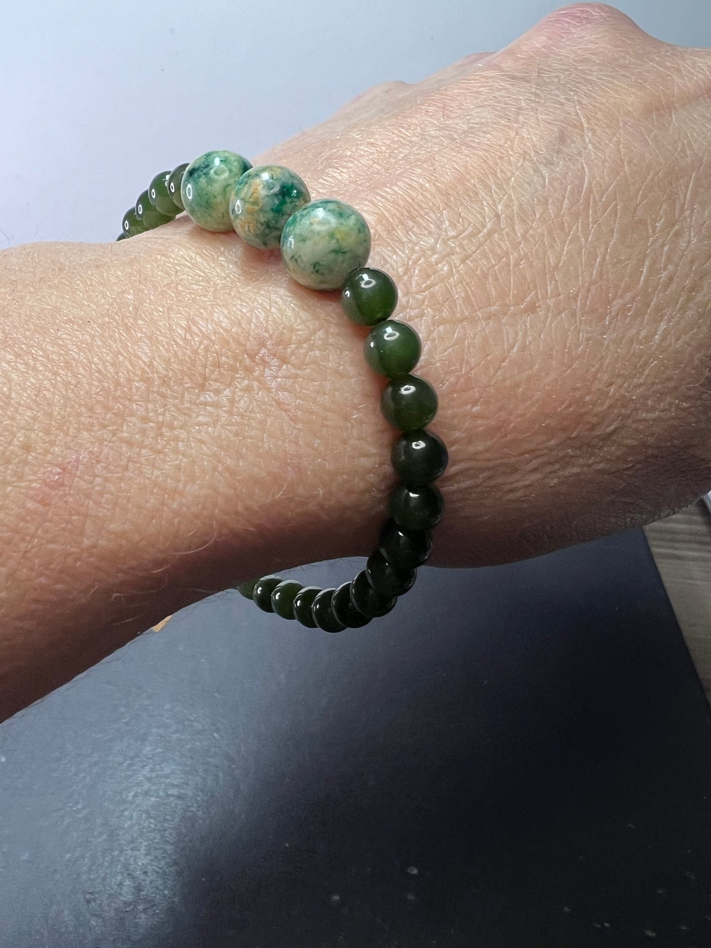 Nephrite Jade and Hackmanite stretch bracelet 8 inch