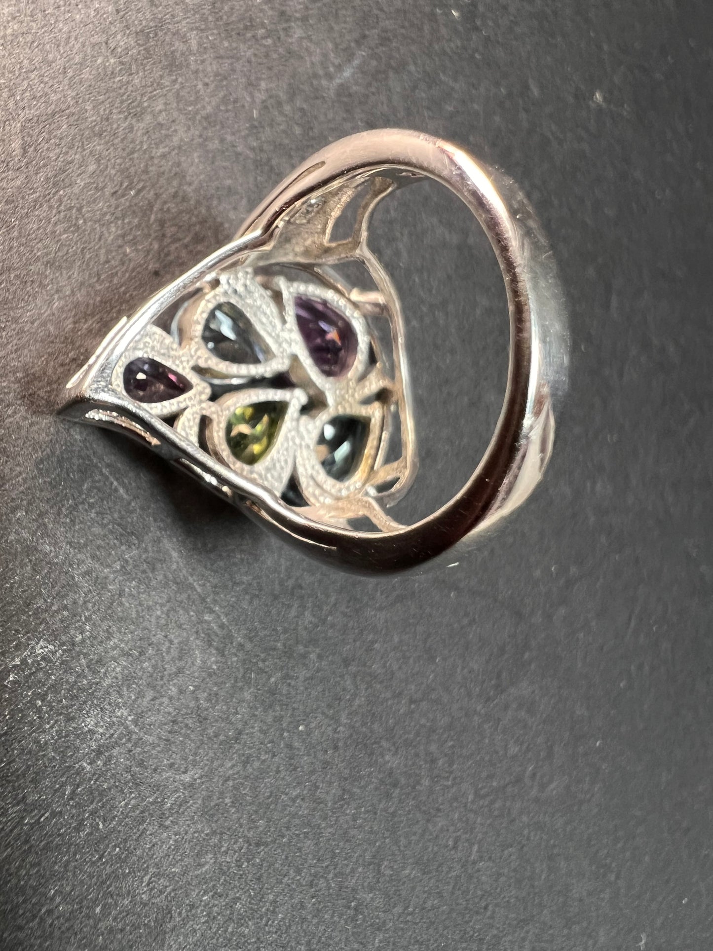 Vintage multi gemstone sterling silver cluster ring size 7