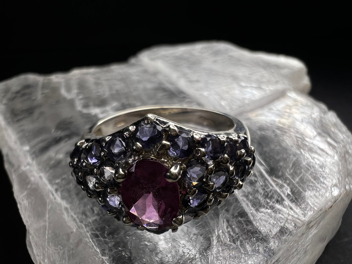 Pink Tourmaline Tanzanite Sterling Silver Cluster Ring Size 7