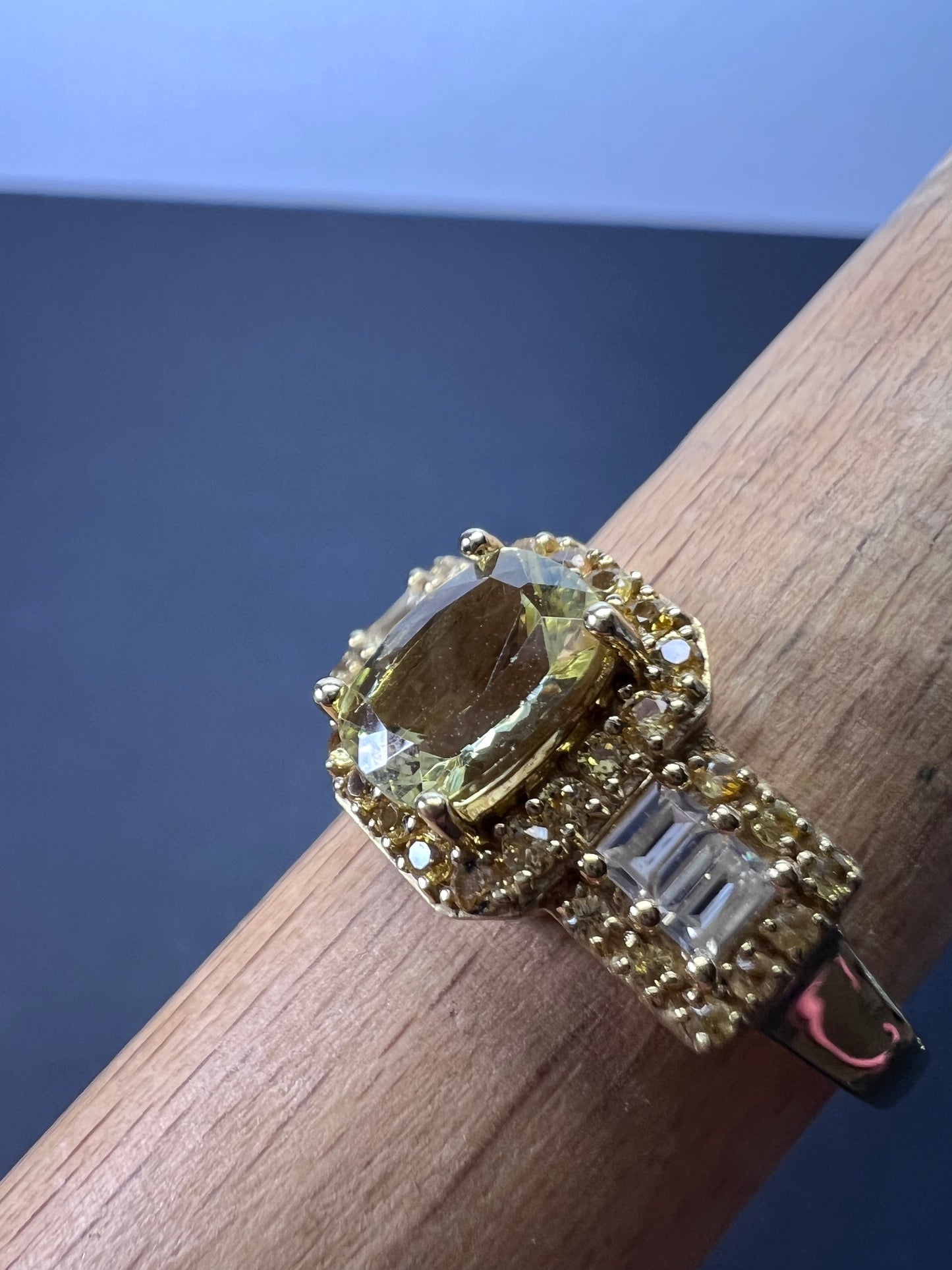 Canary yellow apatite, yellow sapphire, white topaz gold over sterling silver ring size 9