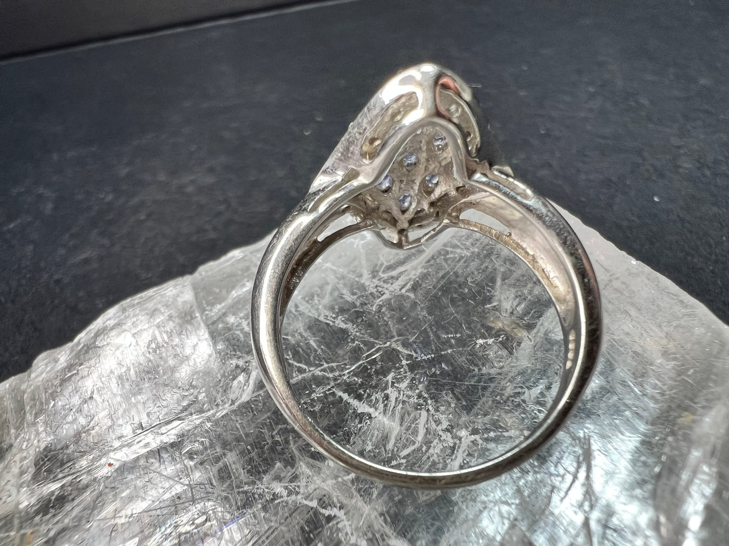 Vintage Tanzanite Diamond Sterling Silver Marquise Ring Size 9