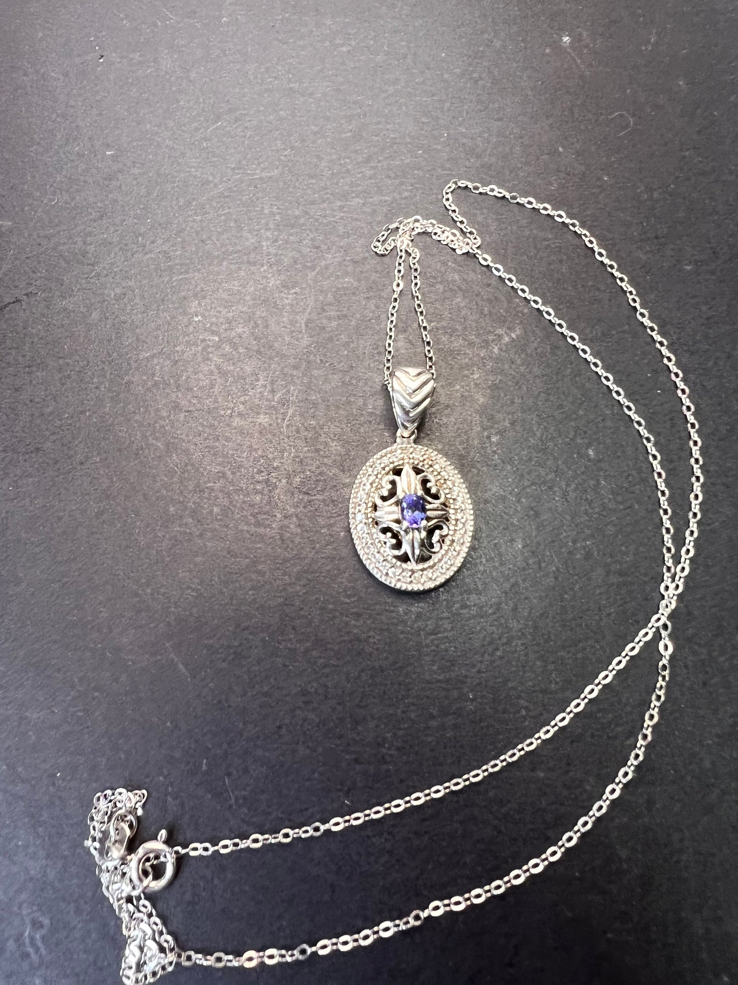 Tanzanite and zircon sterling silver pendant and chain necklace