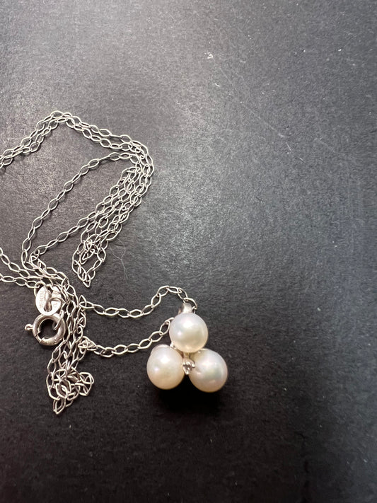 Trilogy pearl and diamond accent pendant and chain necklace in sterling silver