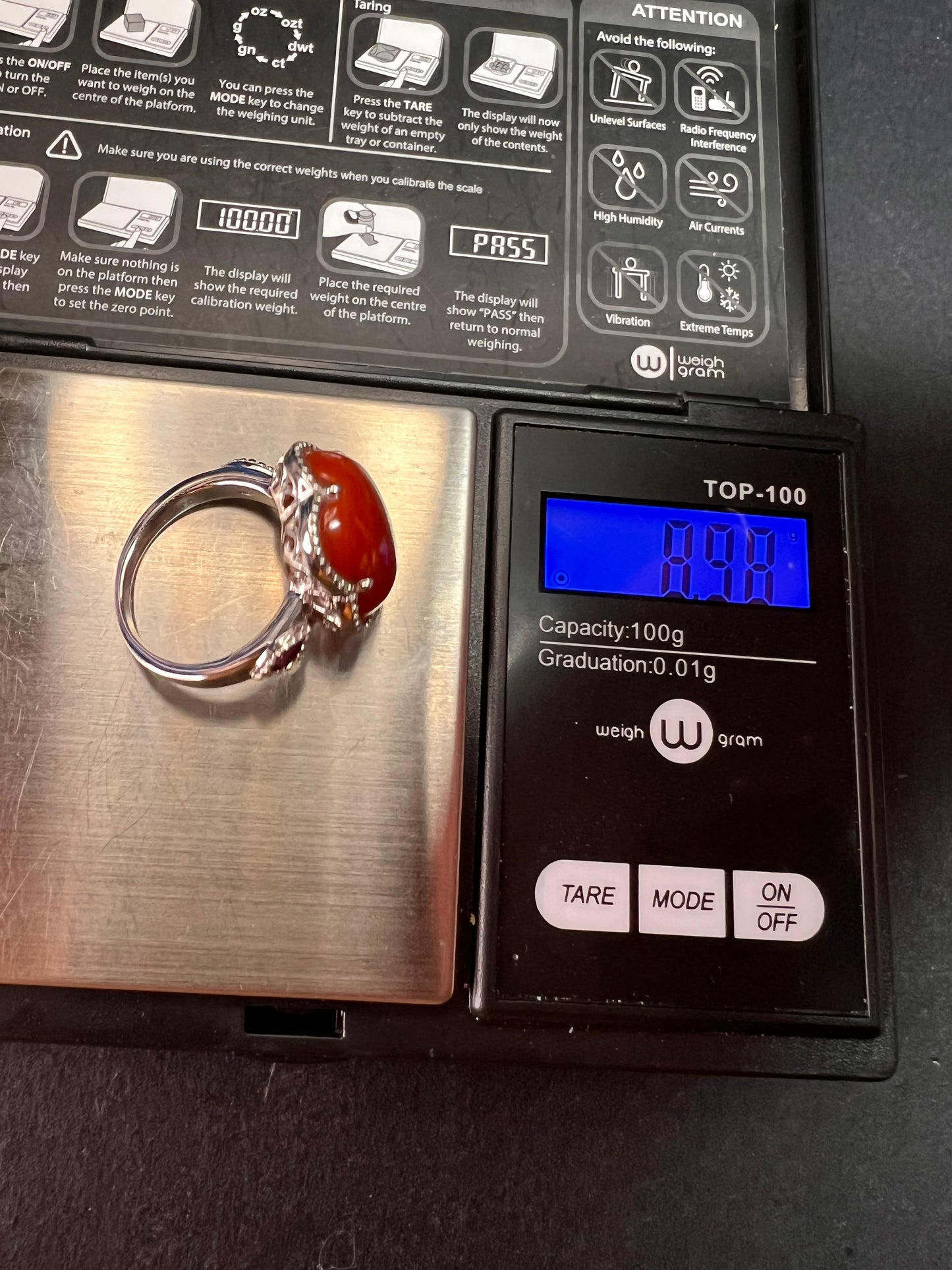 NEW cherry red jade and ruby blossom ring in rhodium over sterling silver size 9