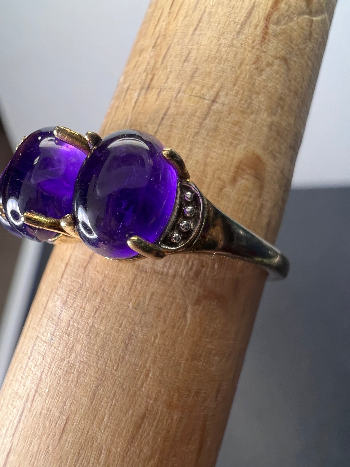 Triple amethyst stone ring in gold over sterling silver size 9