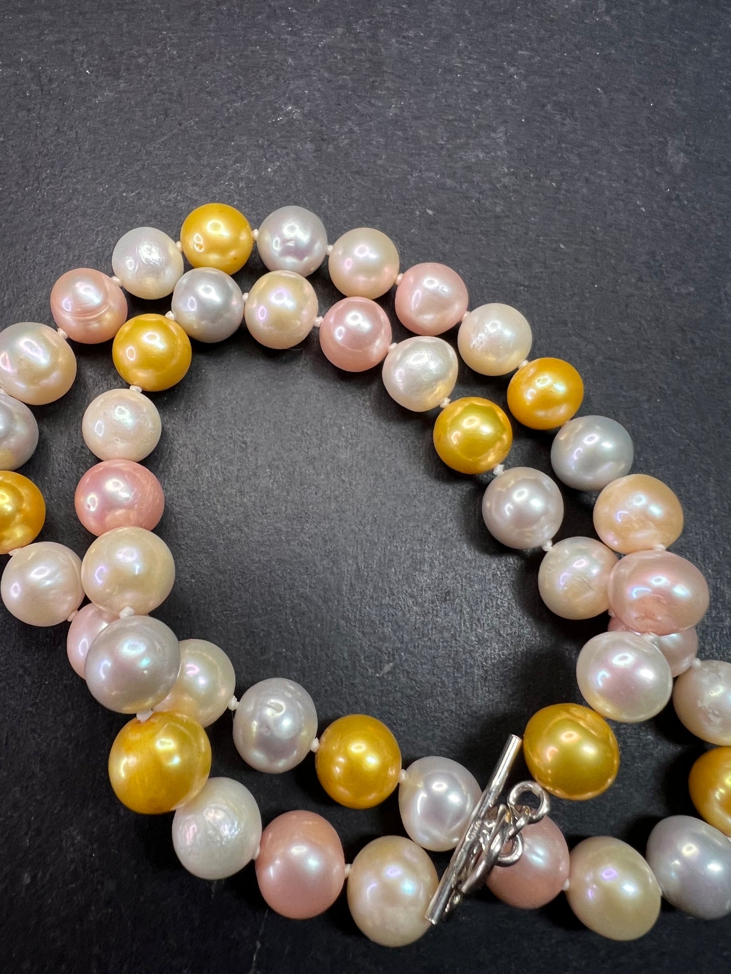 Multicolor Cultured Pearl Necklace 18” 925 WW Sterling Toggle Clasp