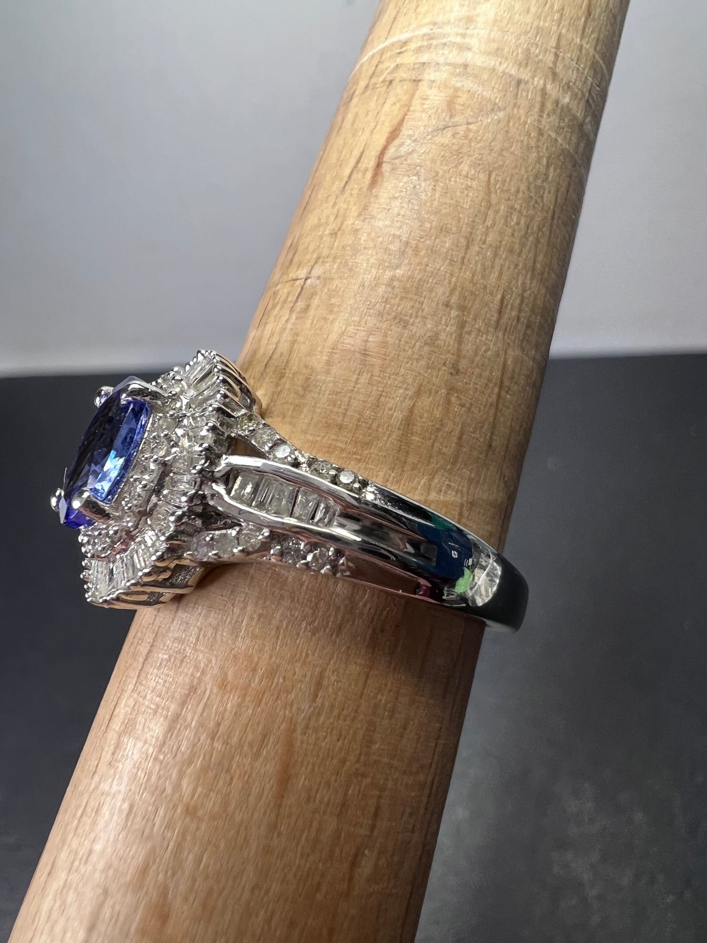 AAA Tanzanite and Diamond  Double Halo Ring in Platinum Over Sterling Silver, Oval Engagement Ring size 10