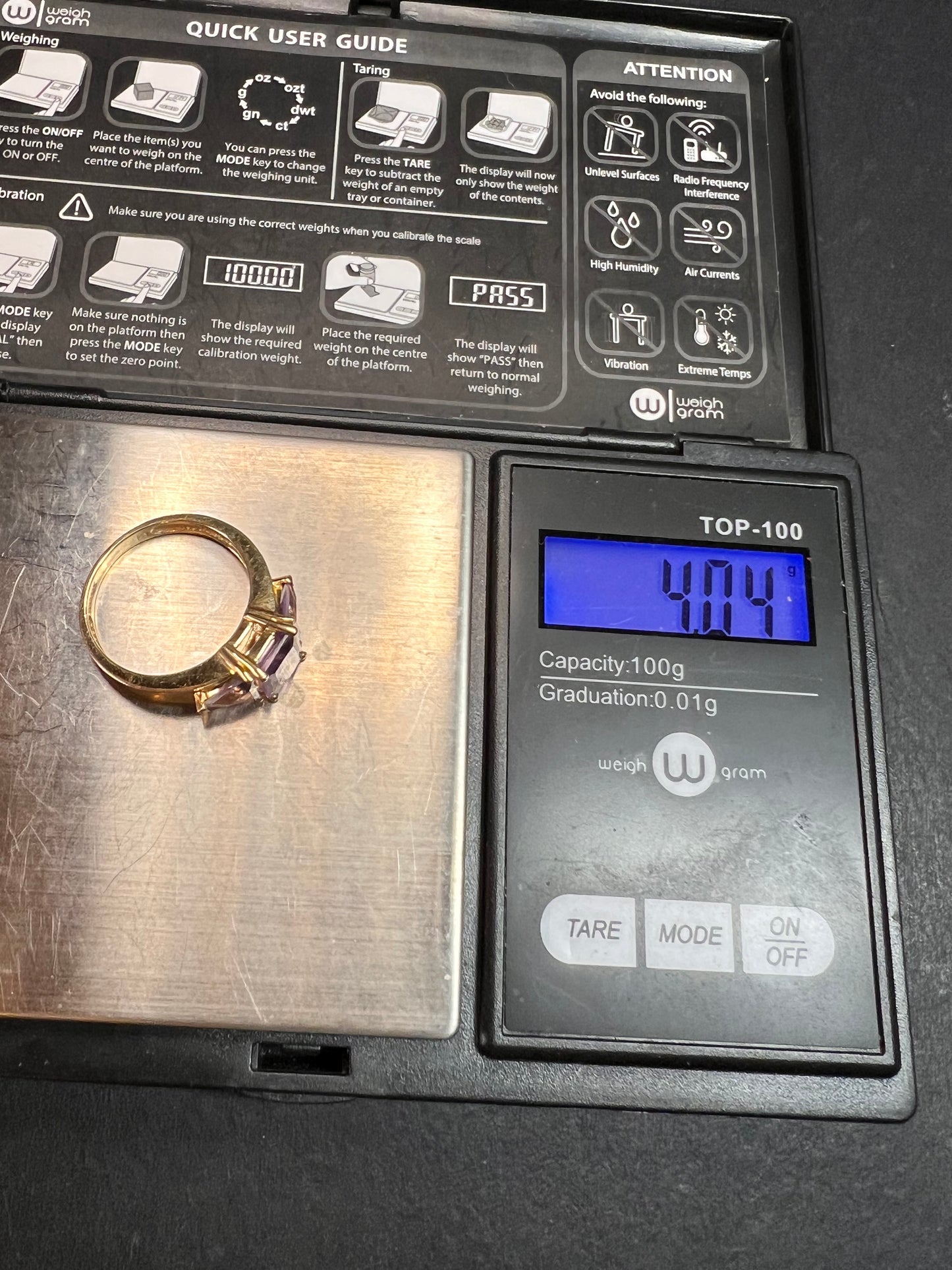 Vintage Ross-Simons 14K Yellow Gold Trillion Cut Amethyst Three-Stone Ring – Modernist Design, Size 7