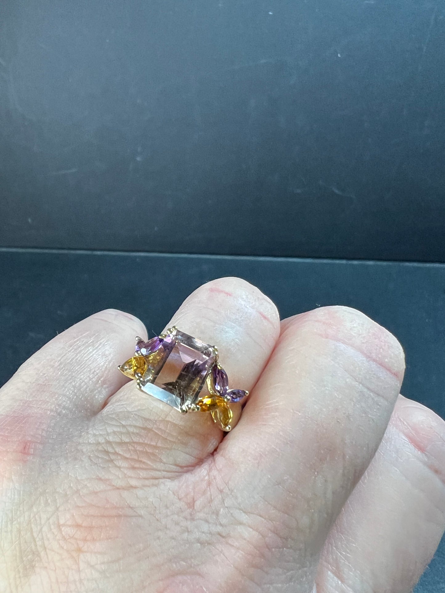 Ametrine Citrine Amethyst Ring Gold Plated 925 Size 7
