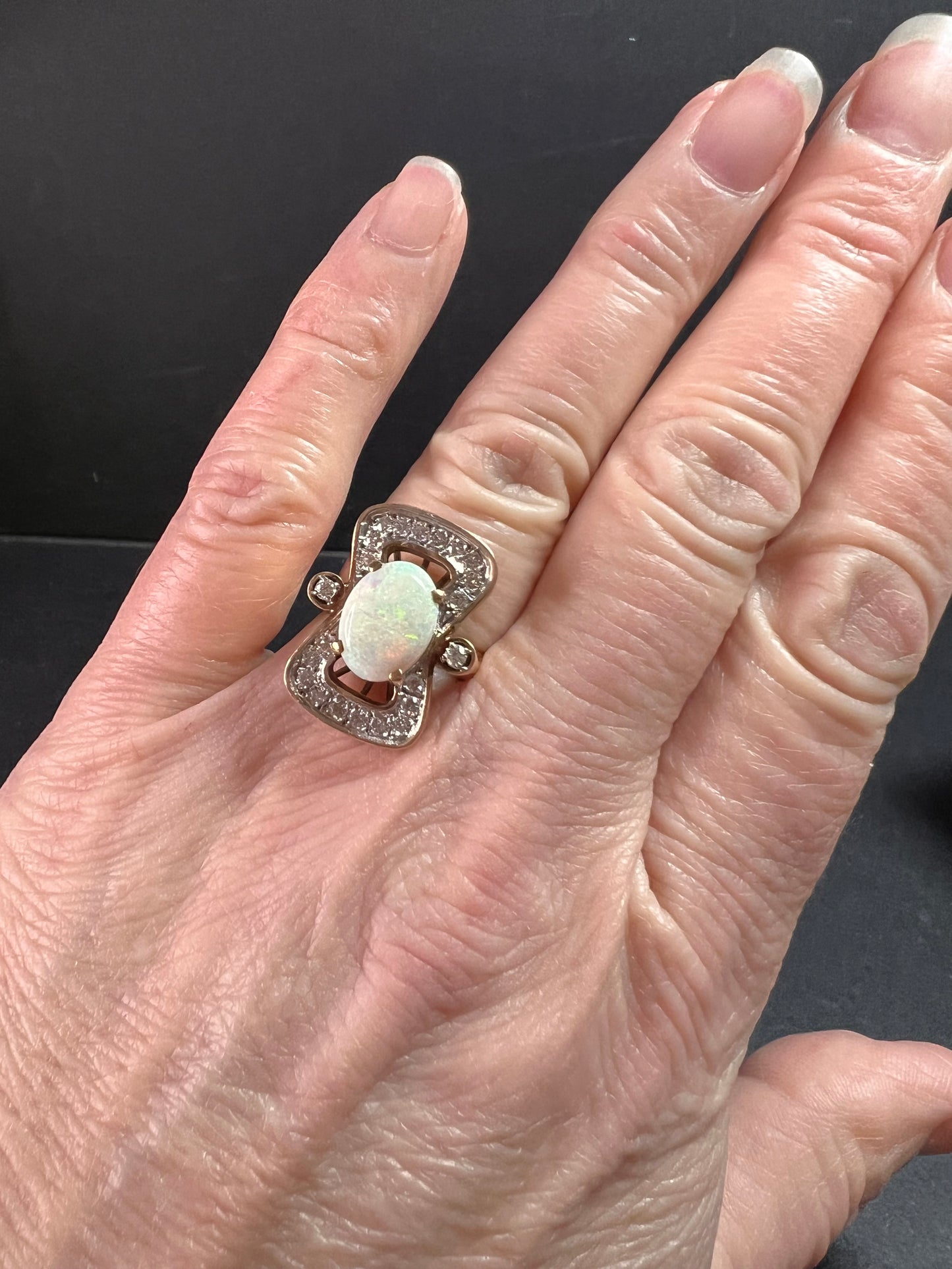 Vintage 14K Opal & Diamond Ring | Size 6.5 | Papered | 1.80ct | 60s–70s