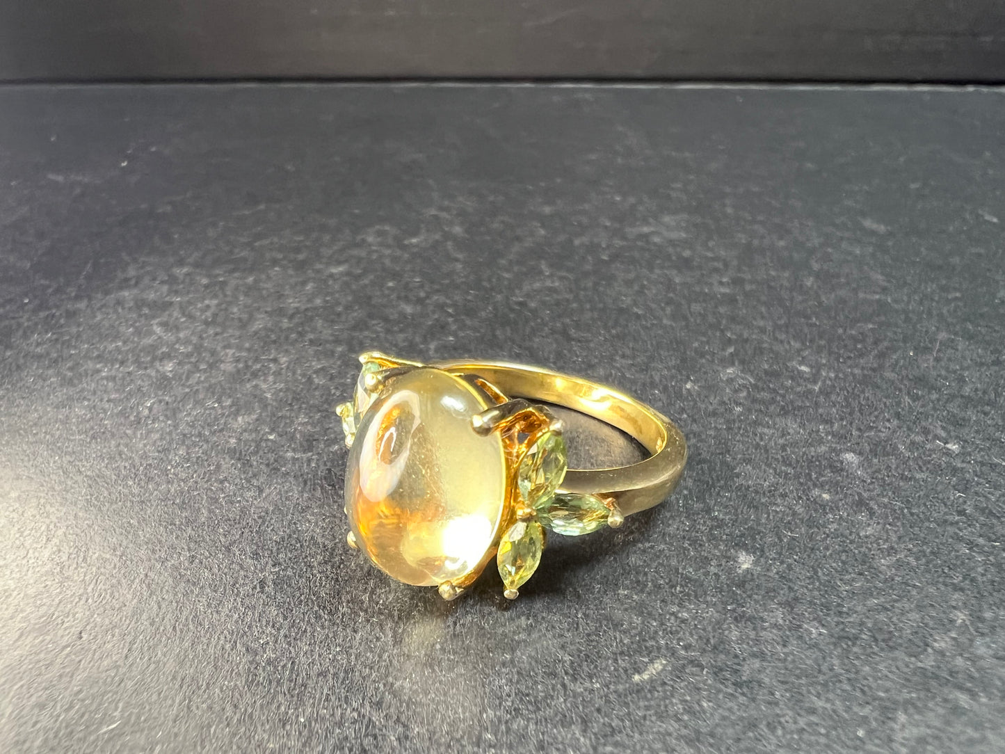 Champagne Quartz & Apatite Vermeil Ring Size 9